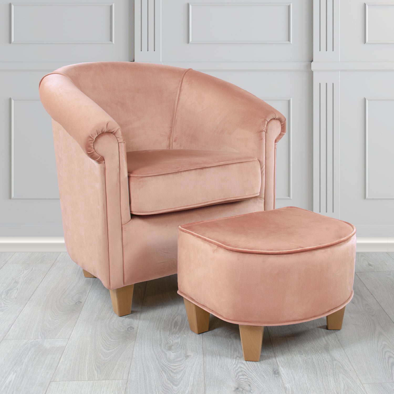 Siena Passione Powder PAS2724 Velvet Fabric Tub Chair & Footstool Set (4680427012138)