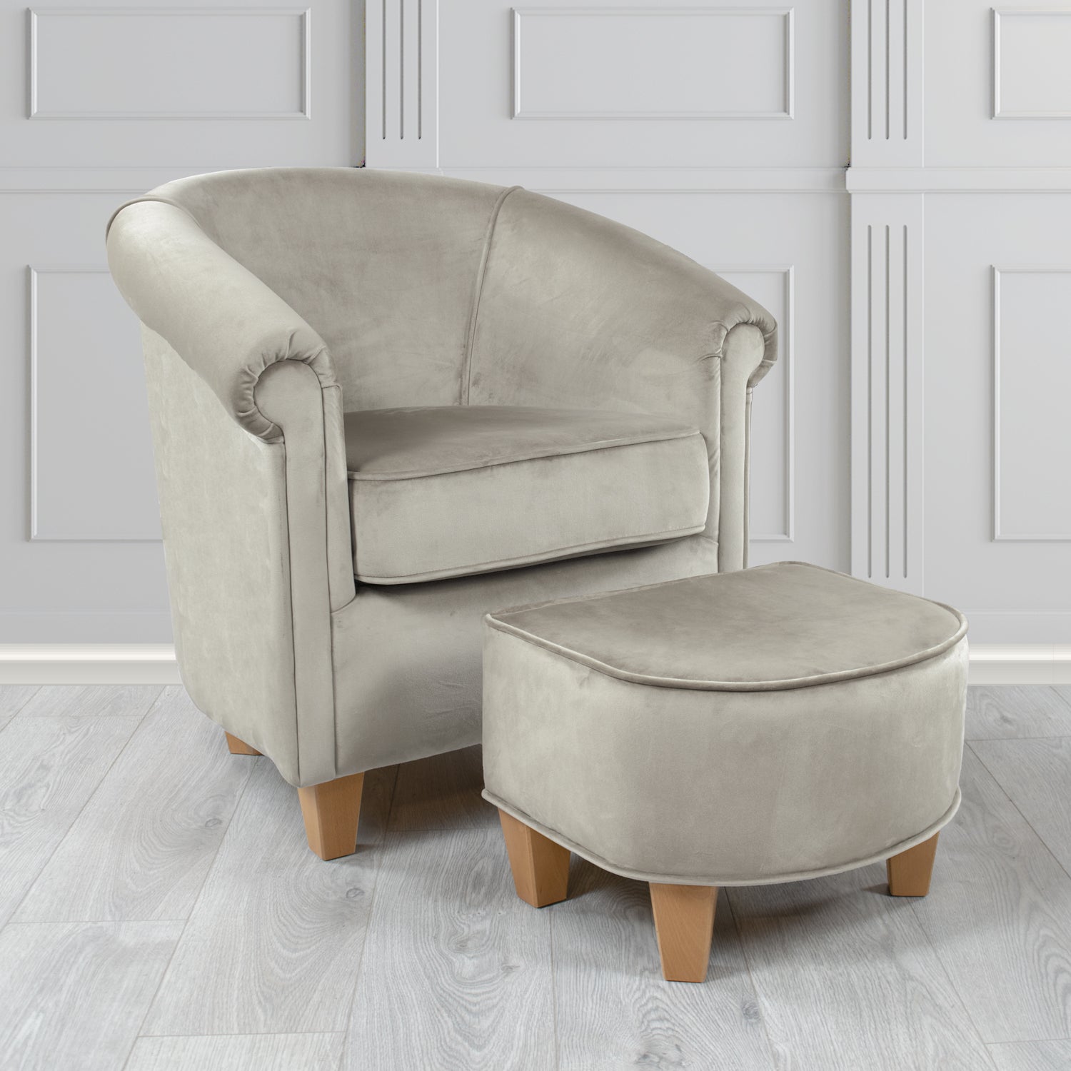 Siena Passione Silver PAS2699 Velvet Fabric Tub Chair & Footstool Set (4680427765802)