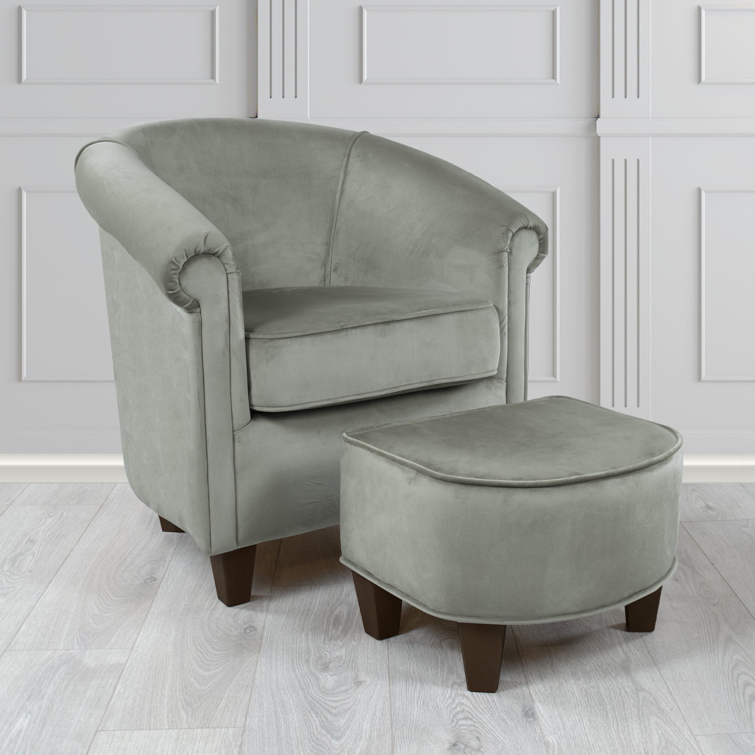 Siena Passione Slate PAS2730 Velvet Fabric Tub Chair & Footstool Set (4680428191786)