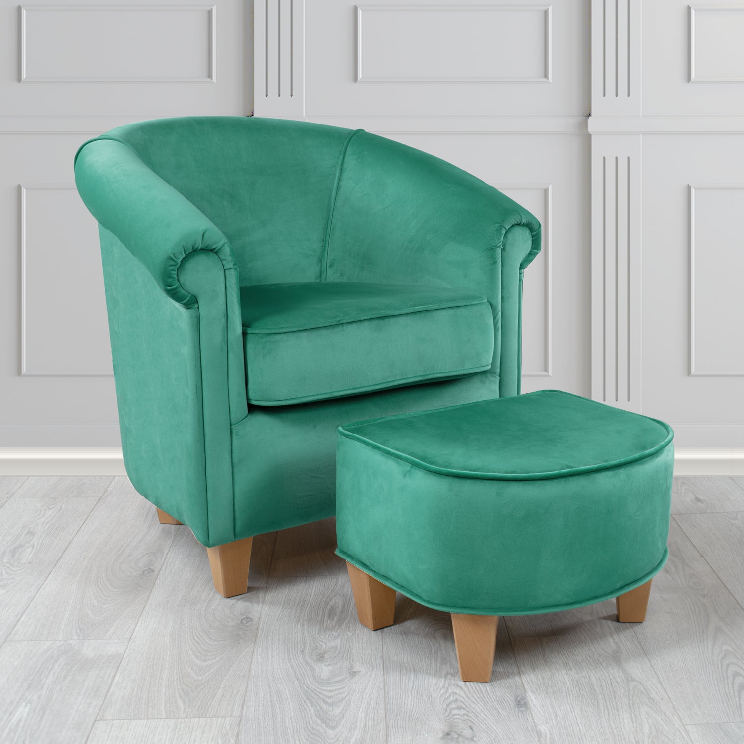 Siena Passione Teal PAS2717 Velvet Fabric Tub Chair & Footstool Set (4680428388394)