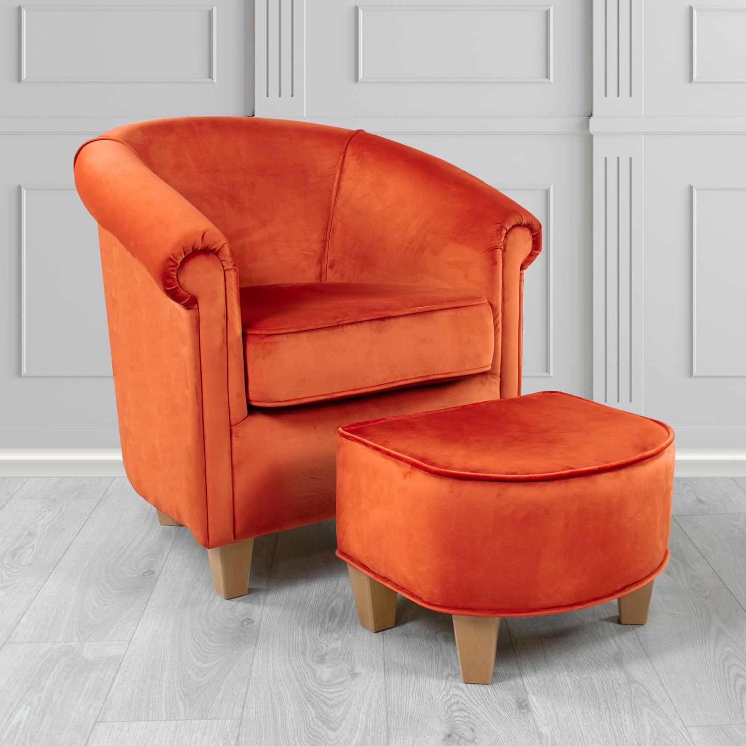 Siena Passione Terracotta PAS2711 Velvet Fabric Tub Chair & Footstool Set (4680428519466)