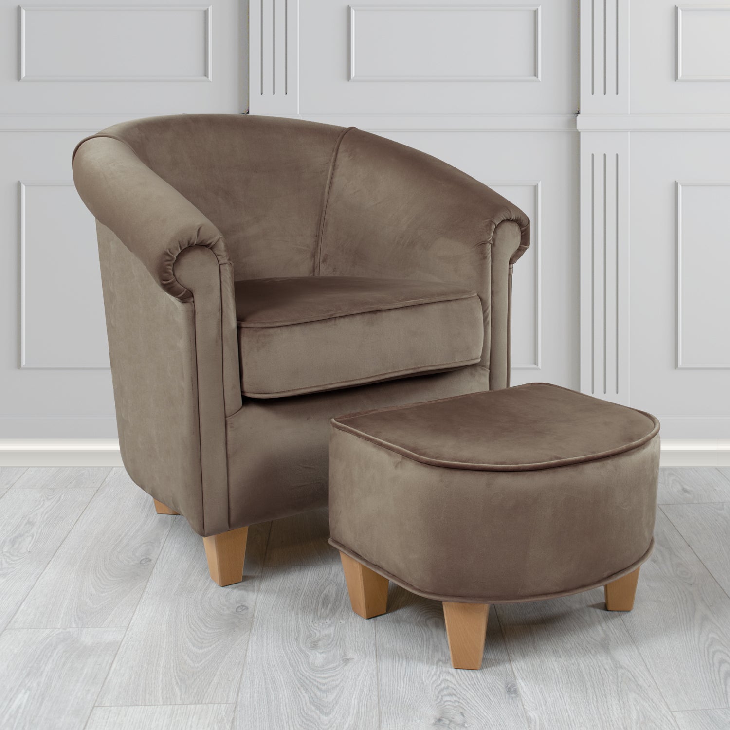 Siena Passione Truffle PAS2710 Velvet Fabric Tub Chair & Footstool Set (4680428617770)
