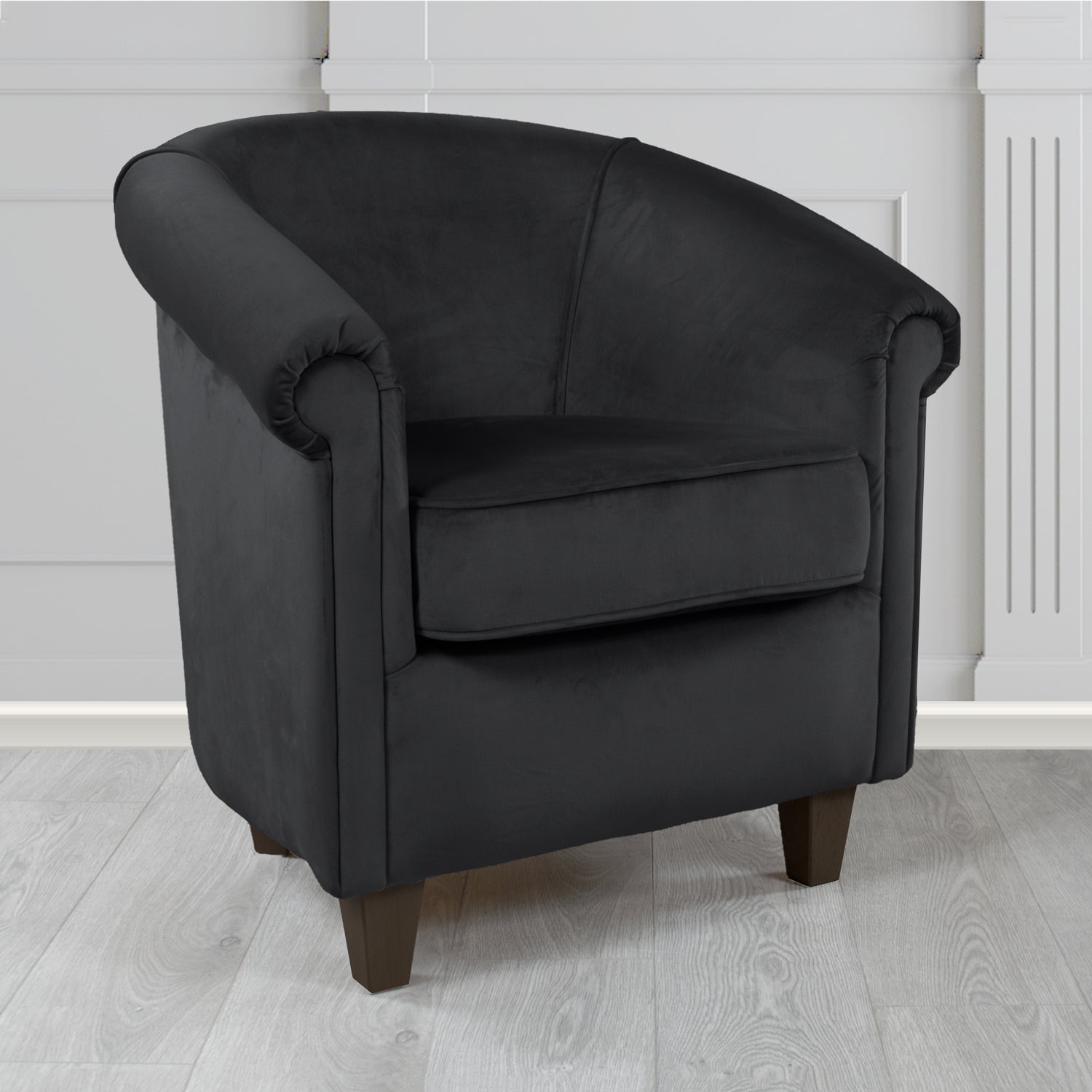 Siena Monaco Black Plush Velvet Fabric Tub Chair (6620577955882)