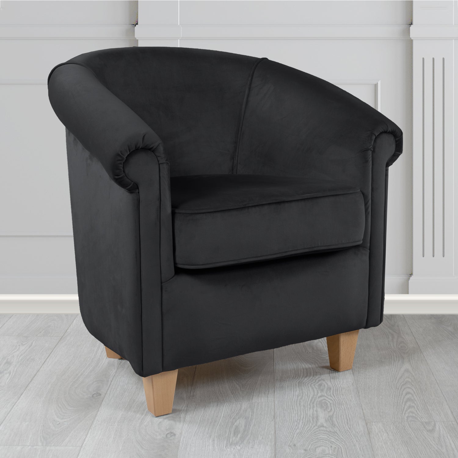 Siena Monaco Black Plush Velvet Fabric Tub Chair (6620577955882)