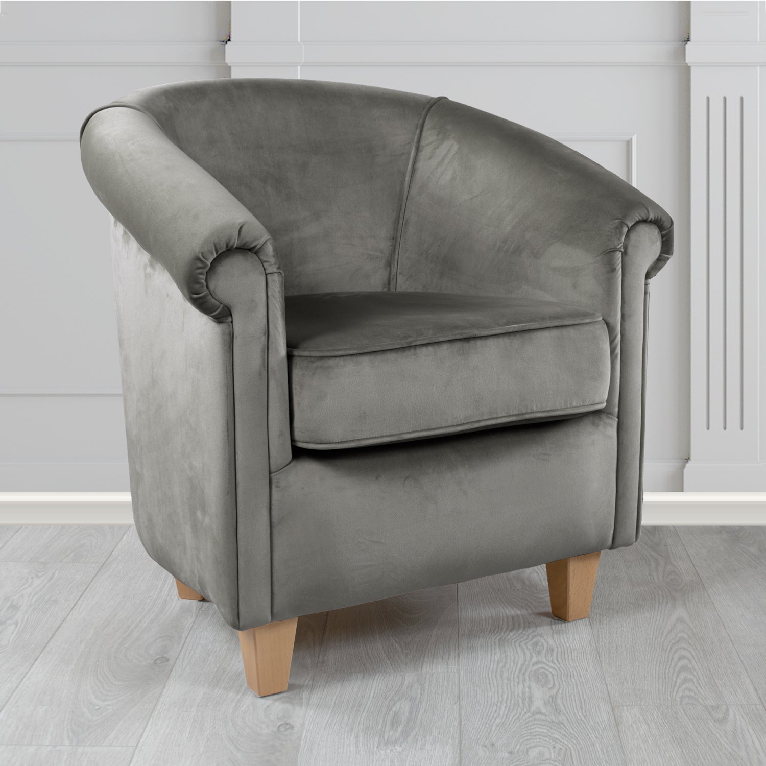 Siena Monaco Charcoal Plush Velvet Fabric Tub Chair (6620585951274)
