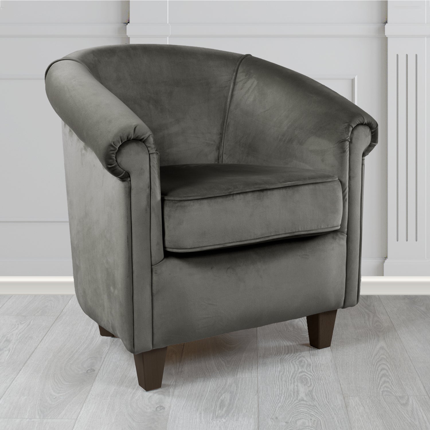 Siena Monaco Grey Plush Velvet Fabric Tub Chair (6620590604330)