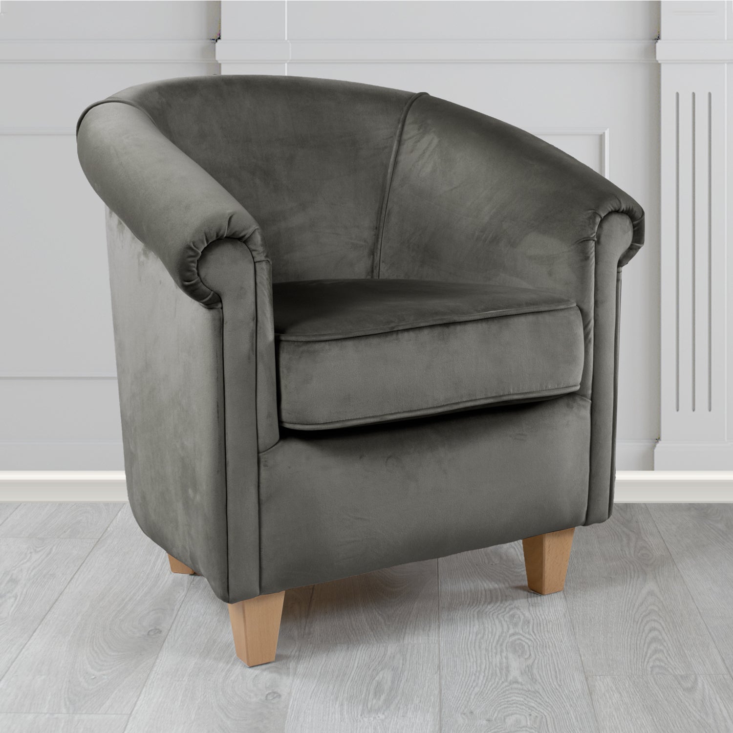 Siena Monaco Grey Plush Velvet Fabric Tub Chair (6620590604330)