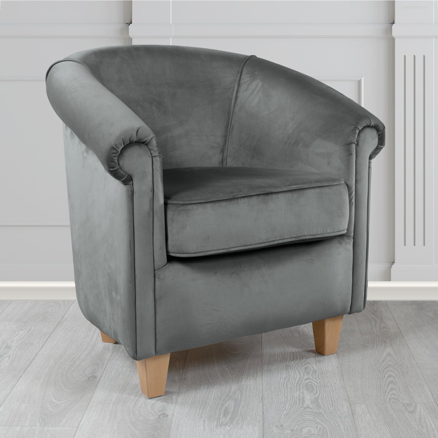 Siena Monaco Platinum Plush Velvet Fabric Tub Chair (6620598960170)