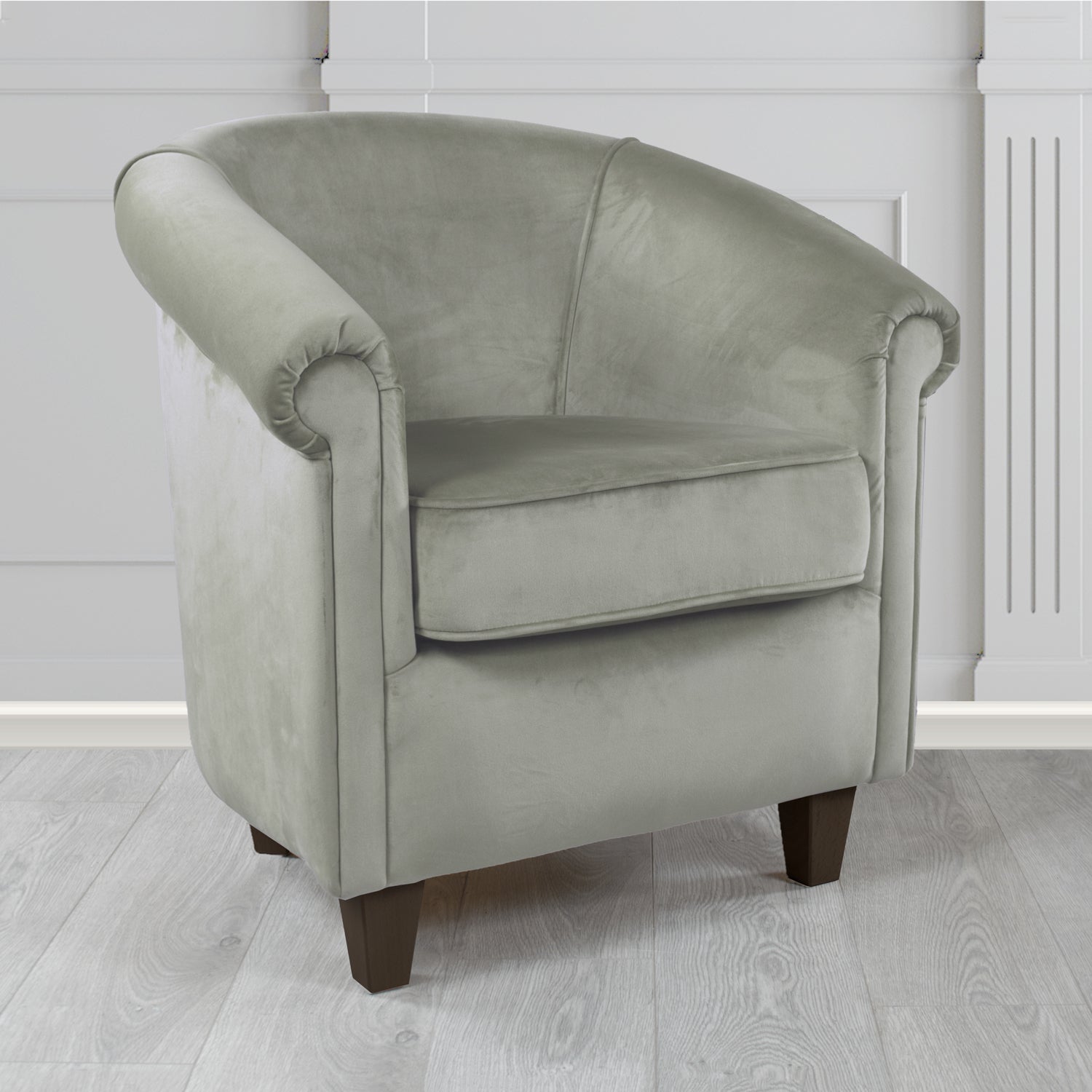 Siena Monaco Silver Plush Velvet Fabric Tub Chair (6620607643690)