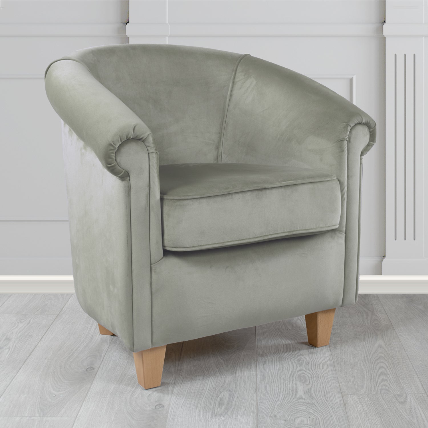 Siena Monaco Silver Plush Velvet Fabric Tub Chair (6620607643690)