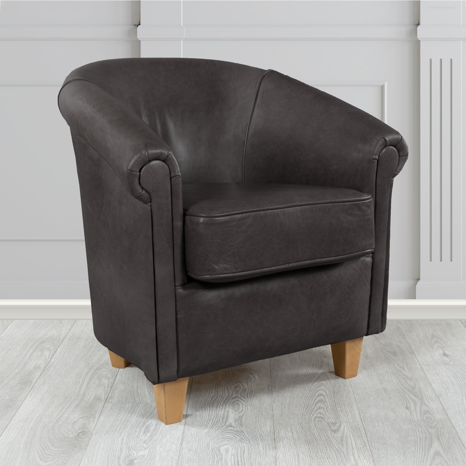 Siena Crib 5 Old English Black Genuine Leather Tub Chair (4683621695530)