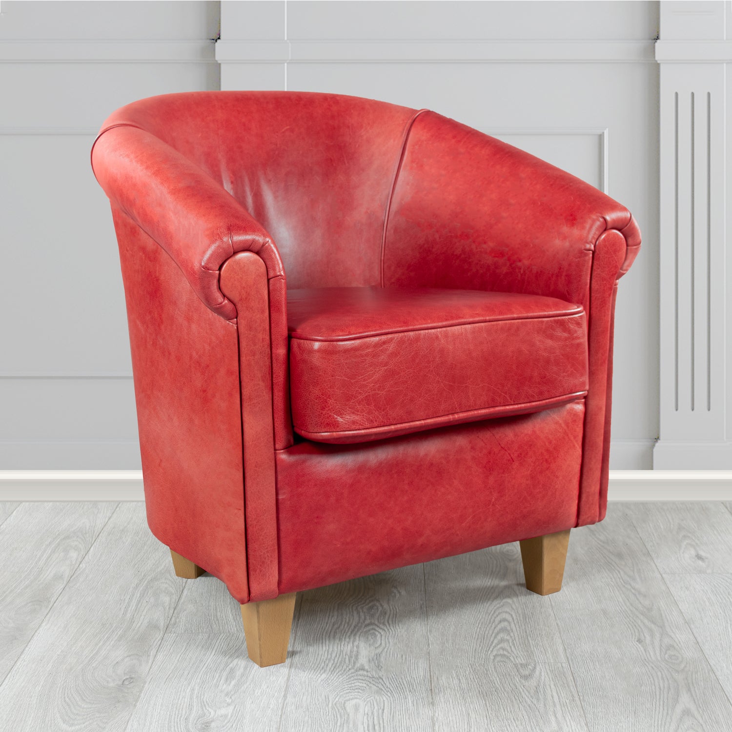 Siena Crib 5 Old English Crimson Genuine Leather Tub Chair (4683624775722)