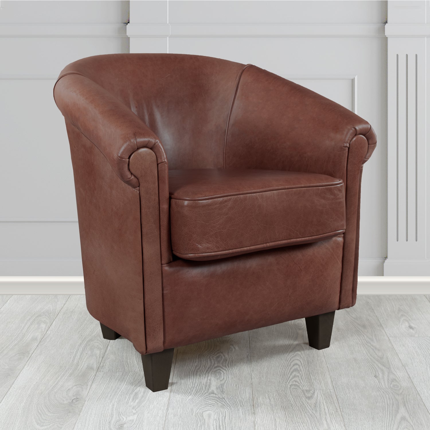 Siena Crib 5 Old English Dark Brown Genuine Leather Tub Chair (4683625988138)