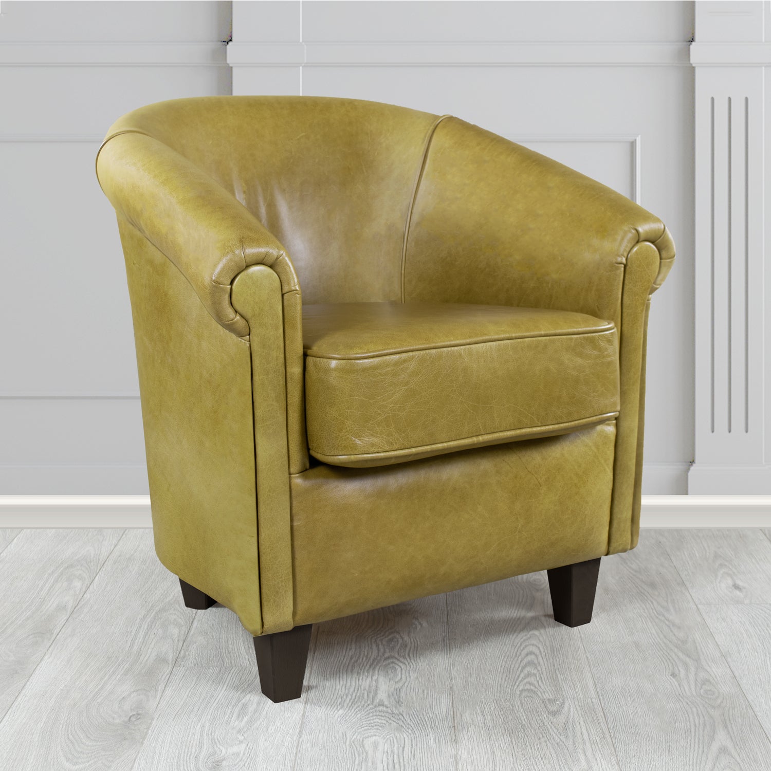 Siena Crib 5 Old English Olive Genuine Leather Tub Chair (4683636015146)