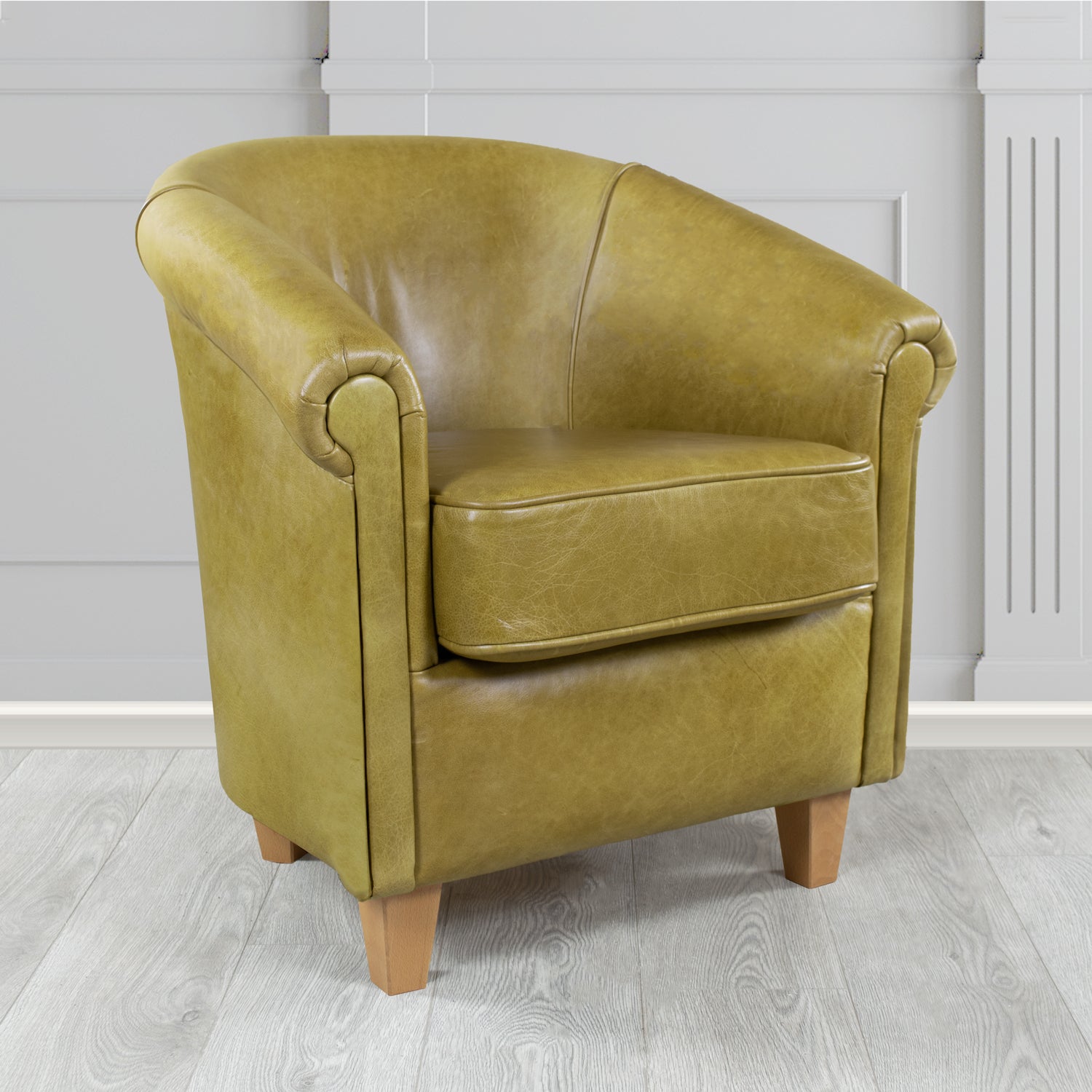 Siena Crib 5 Old English Olive Genuine Leather Tub Chair (4683636015146)