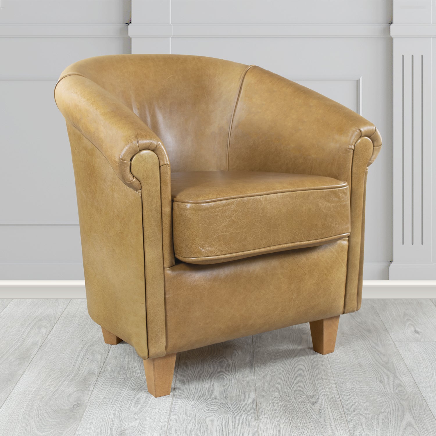 Siena Crib 5 Old English Parchment Genuine Leather Tub Chair (4683636965418)
