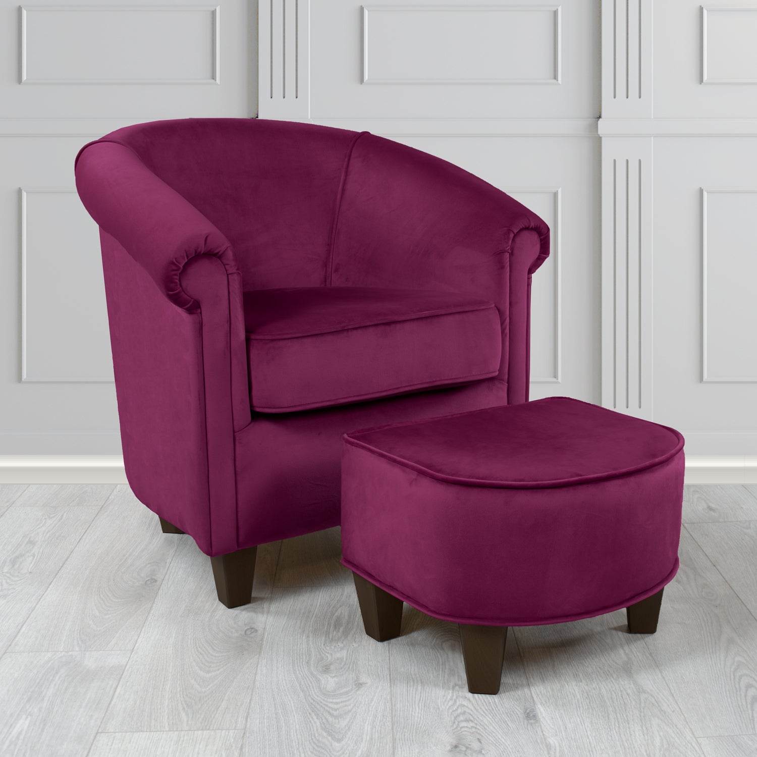 Siena Monaco Amethyst Plush Velvet Fabric Tub Chair & Footstool Set (6621280370730)