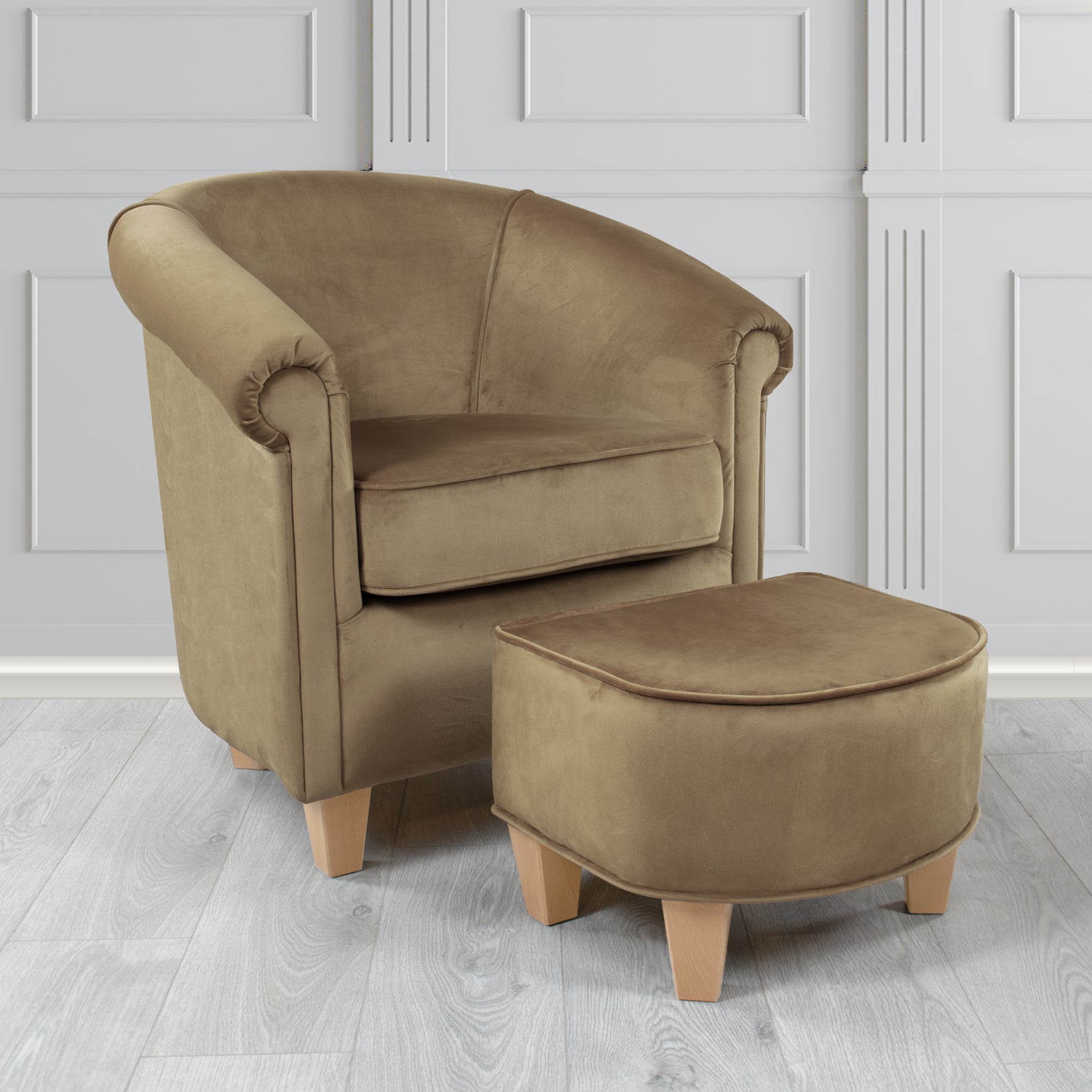Siena Monaco Biscuit Plush Velvet Fabric Tub Chair & Footstool Set (6621284466730)