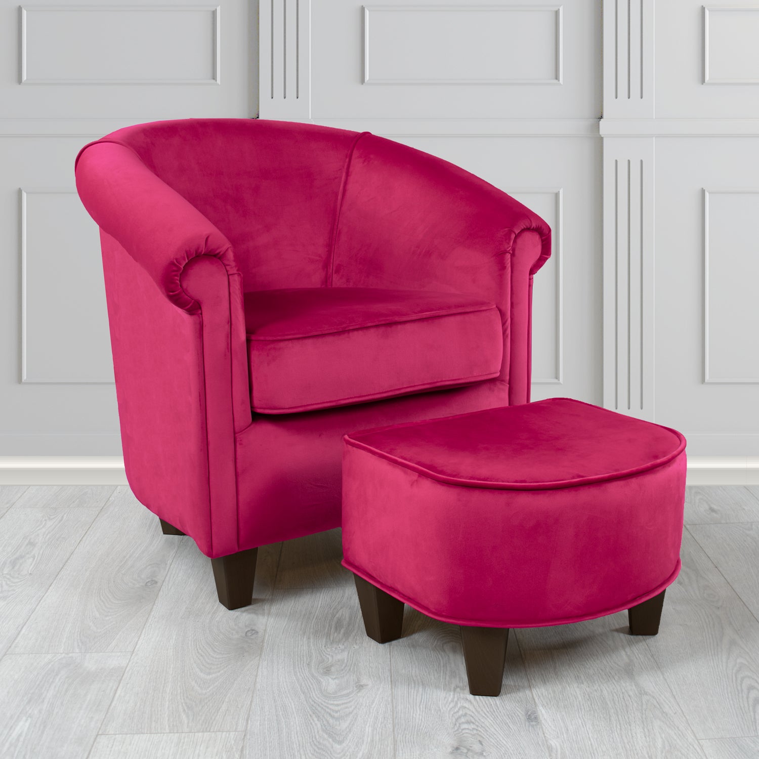 Siena Monaco Boysenberry Plush Velvet Fabric Tub Chair & Footstool Set (6621285646378)