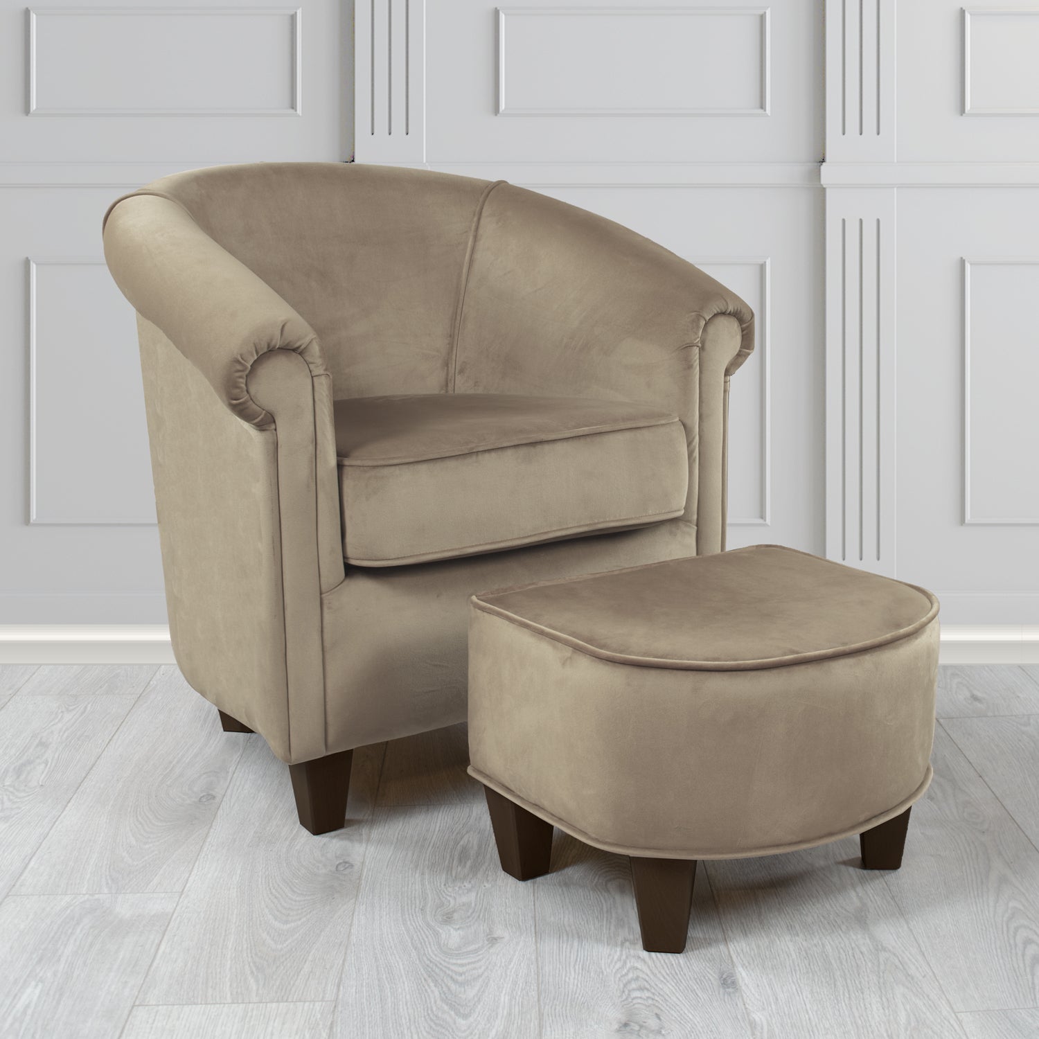 Siena Monaco Cedar Plush Velvet Fabric Tub Chair & Footstool Set (6621286105130)