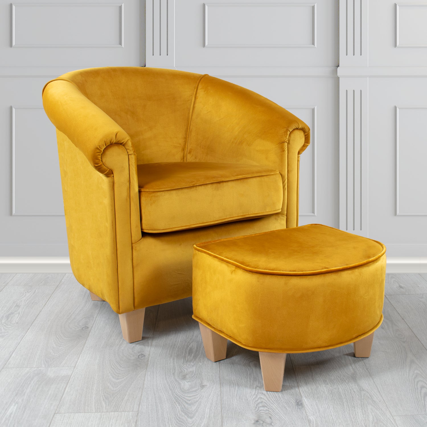 Siena Monaco Gold Plush Velvet Fabric Tub Chair & Footstool Set (6621287809066)