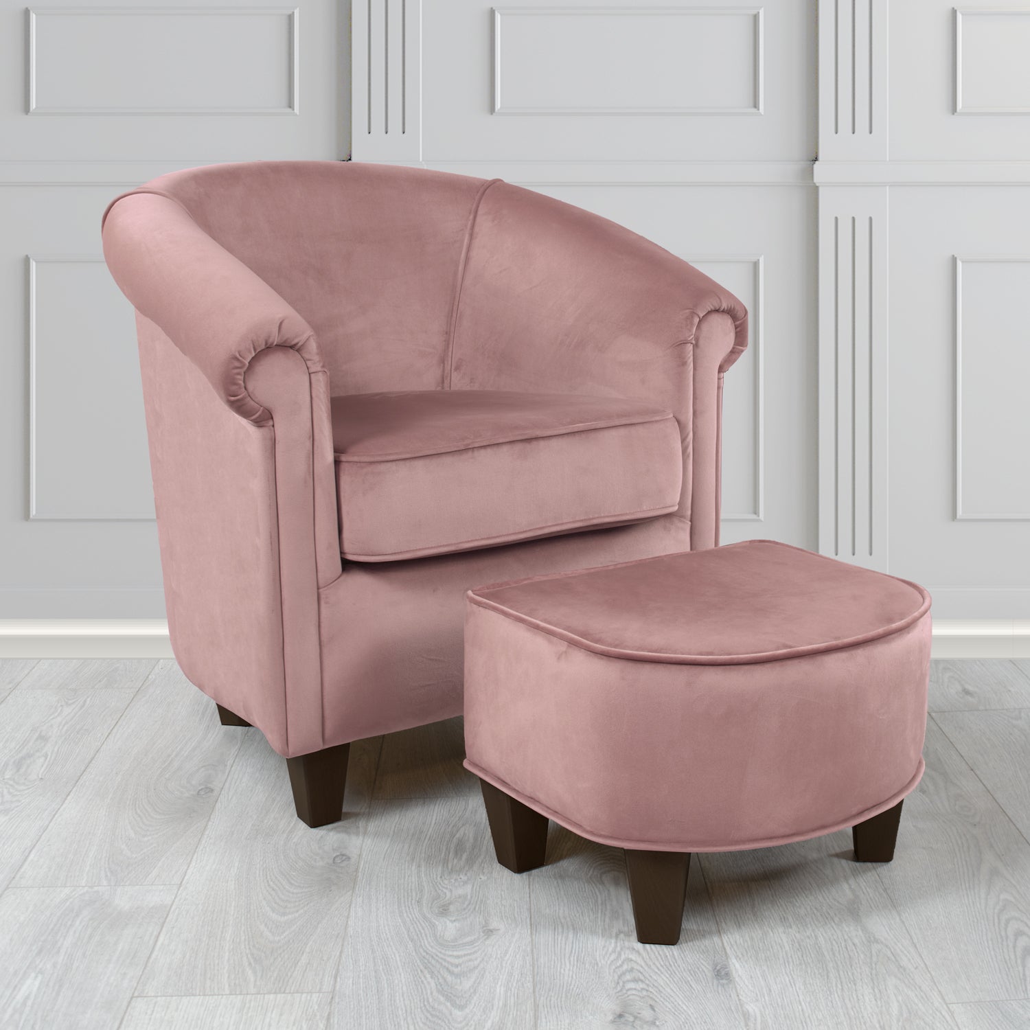 Siena Monaco Heather Plush Velvet Fabric Tub Chair & Footstool Set (6621288988714)