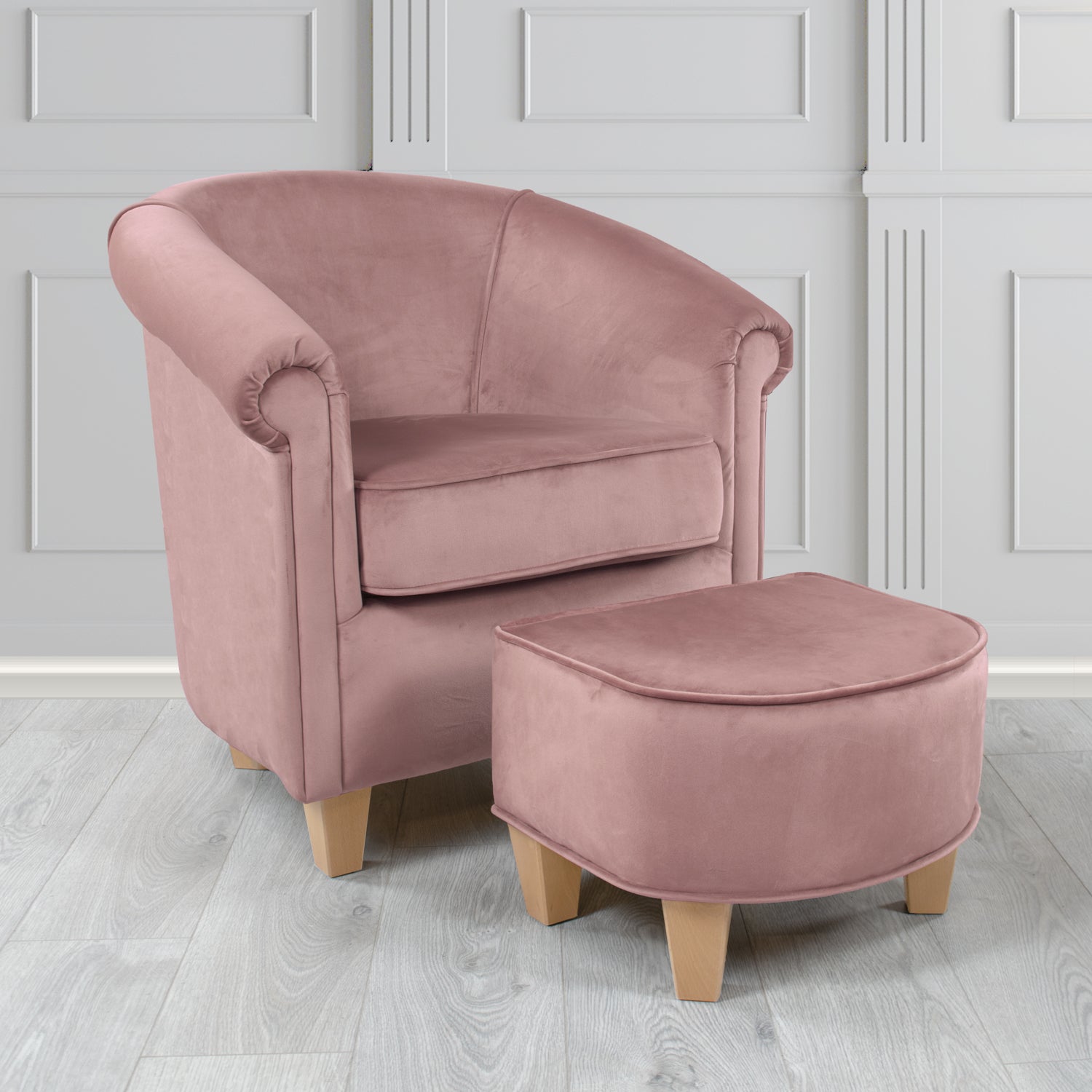 Siena Monaco Heather Plush Velvet Fabric Tub Chair & Footstool Set (6621288988714)