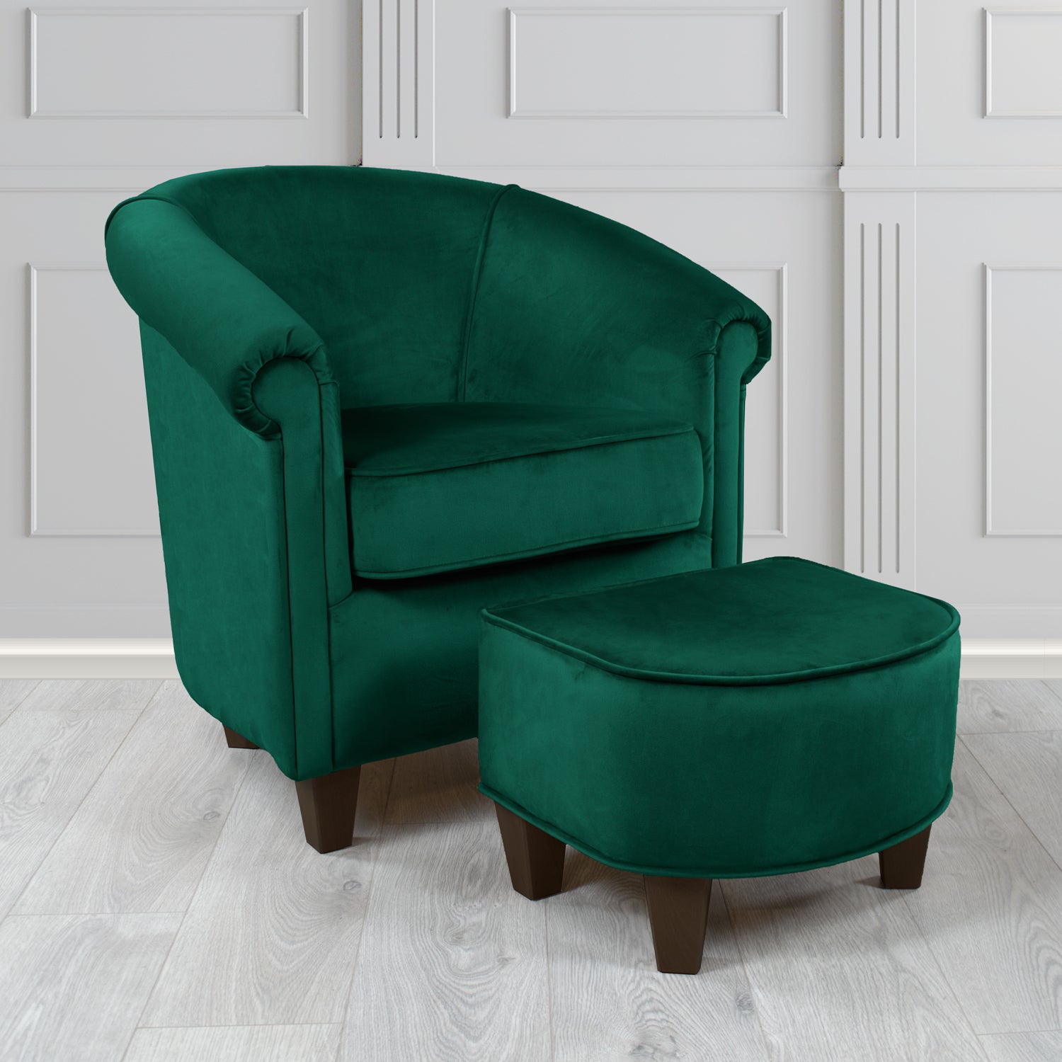 Siena Monaco Jasper Plush Velvet Fabric Tub Chair & Footstool Set (6621290135594)