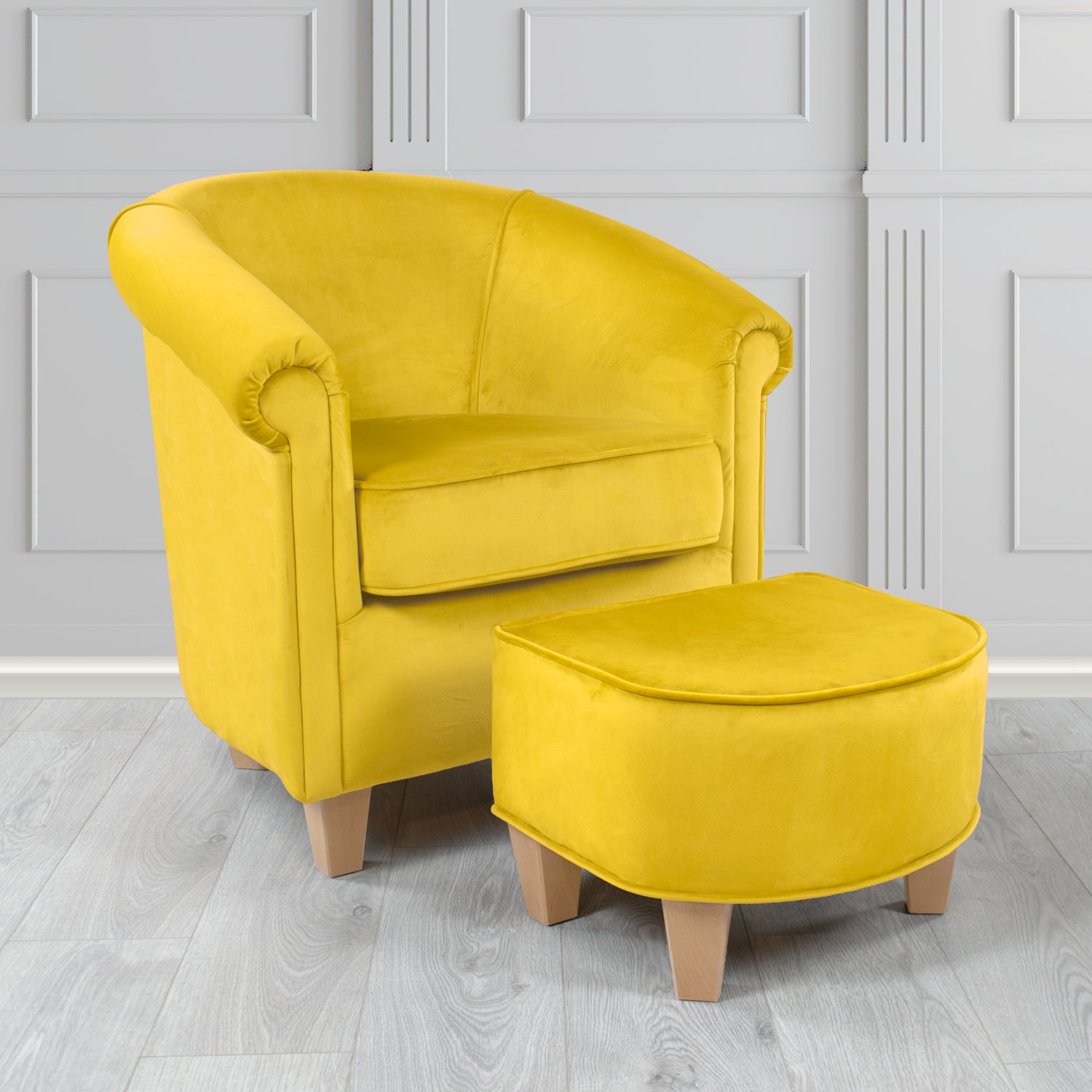 Siena Monaco Lemon Plush Velvet Fabric Tub Chair & Footstool Set (6621295181866)