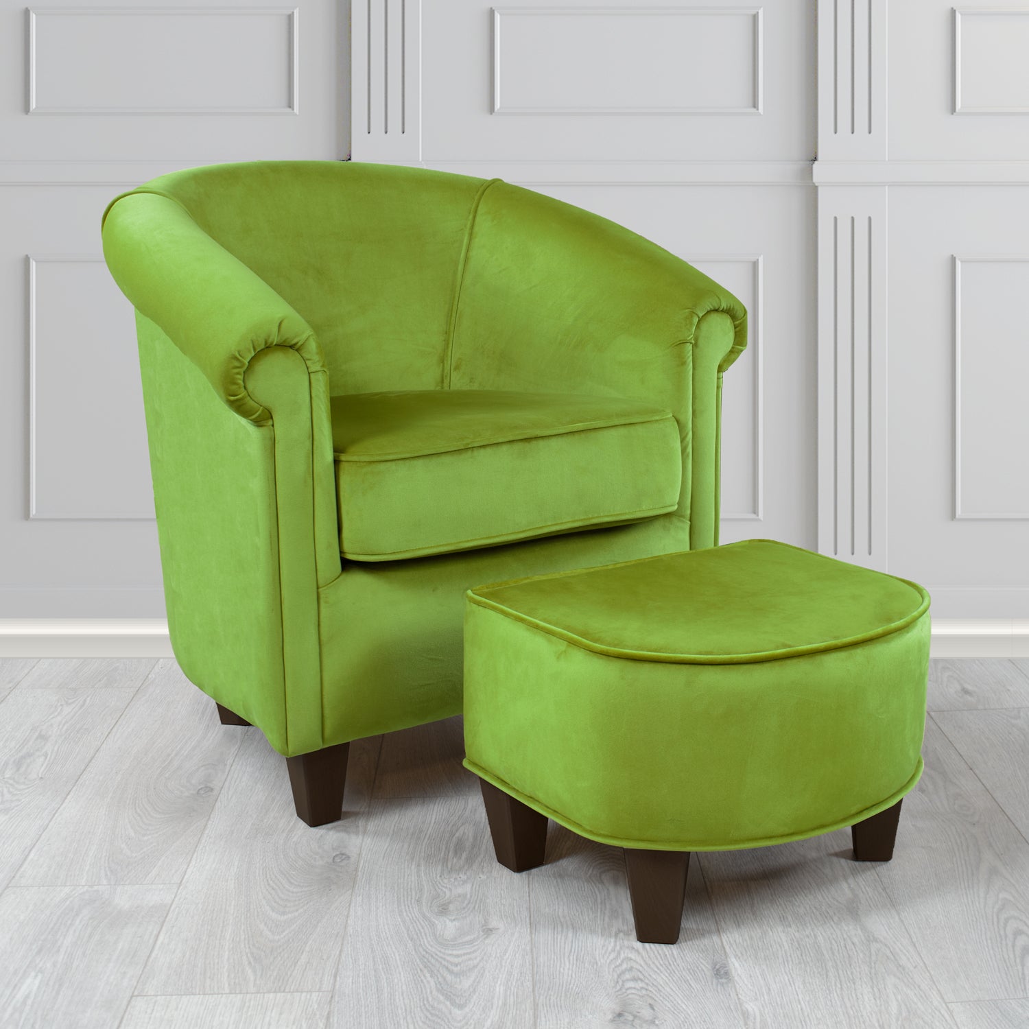 Siena Monaco Olive Plush Velvet Fabric Tub Chair & Footstool Set (6621295542314)