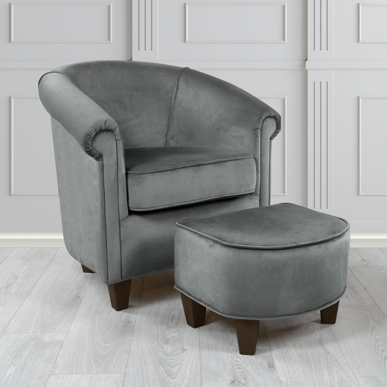 Siena Monaco Platinum Plush Velvet Fabric Tub Chair & Footstool Set (6621297901610)