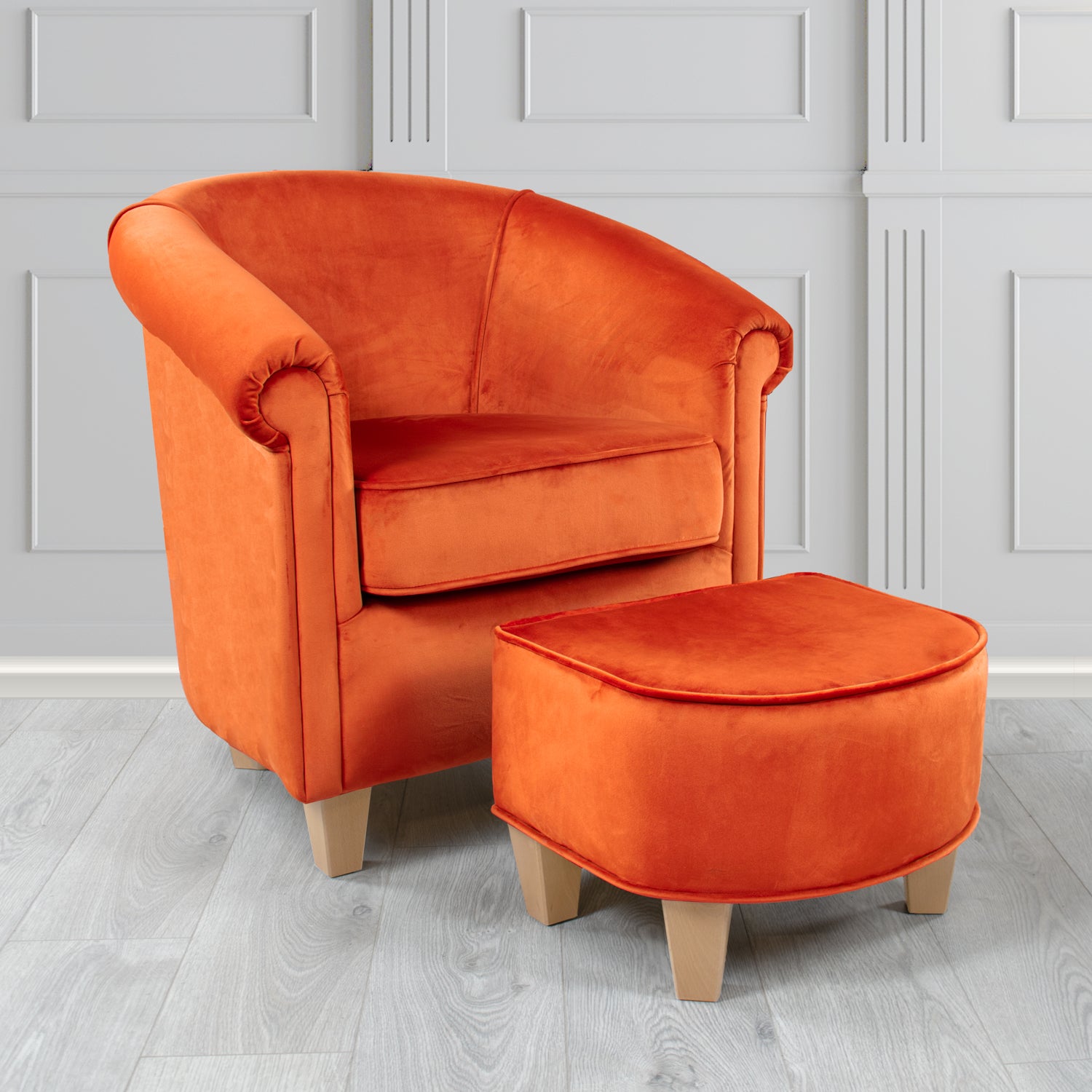 Siena Monaco Pumpkin Plush Velvet Fabric Tub Chair & Footstool Set (6621298786346)
