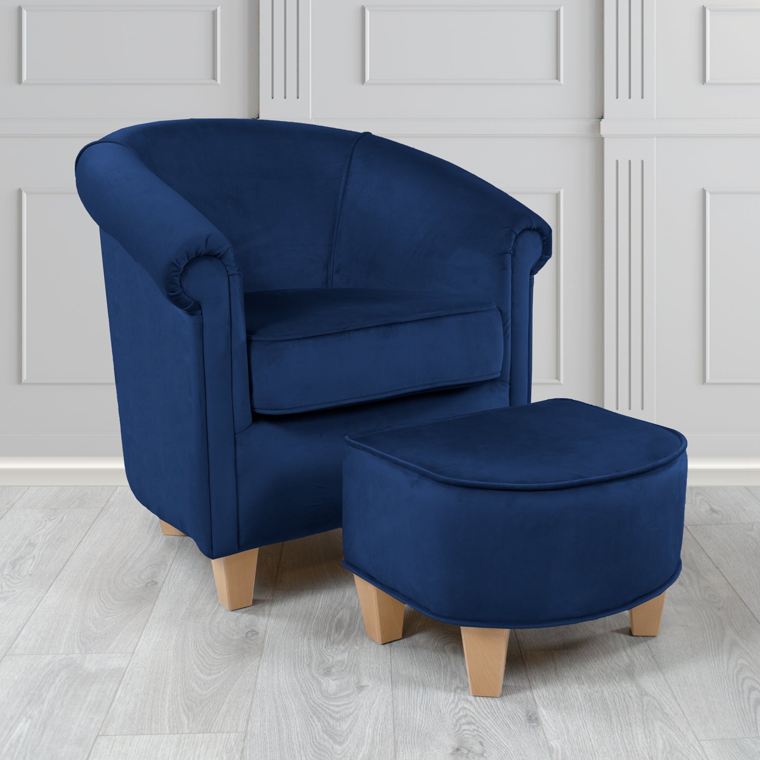 Siena Monaco Royal Plush Velvet Fabric Tub Chair & Footstool Set (6621300391978)