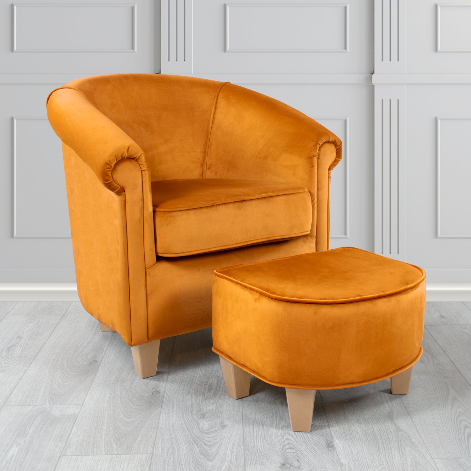 Siena Monaco Saffron Plush Velvet Fabric Tub Chair & Footstool Set (6621300719658)