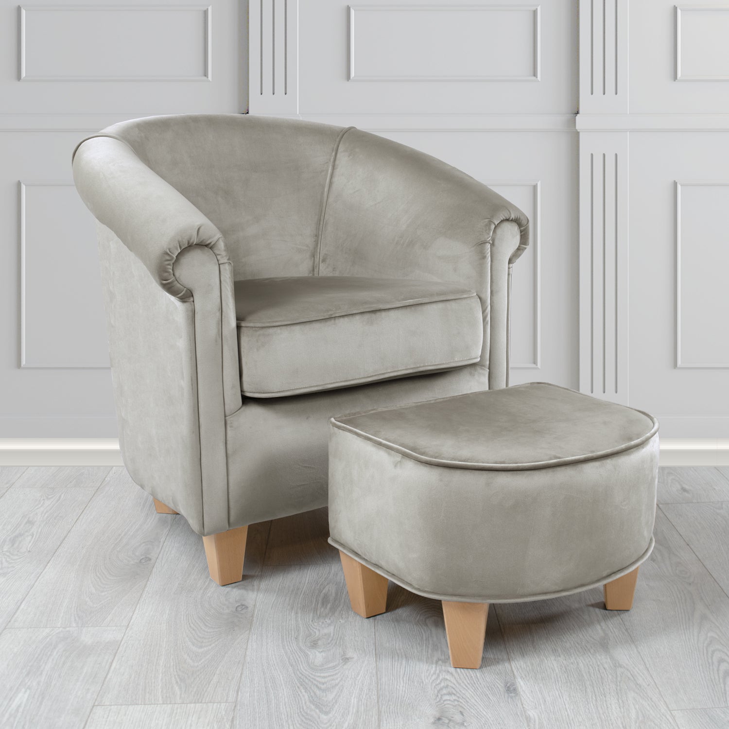 Siena Monaco Steel Plush Velvet Fabric Tub Chair & Footstool Set (6621304127530)