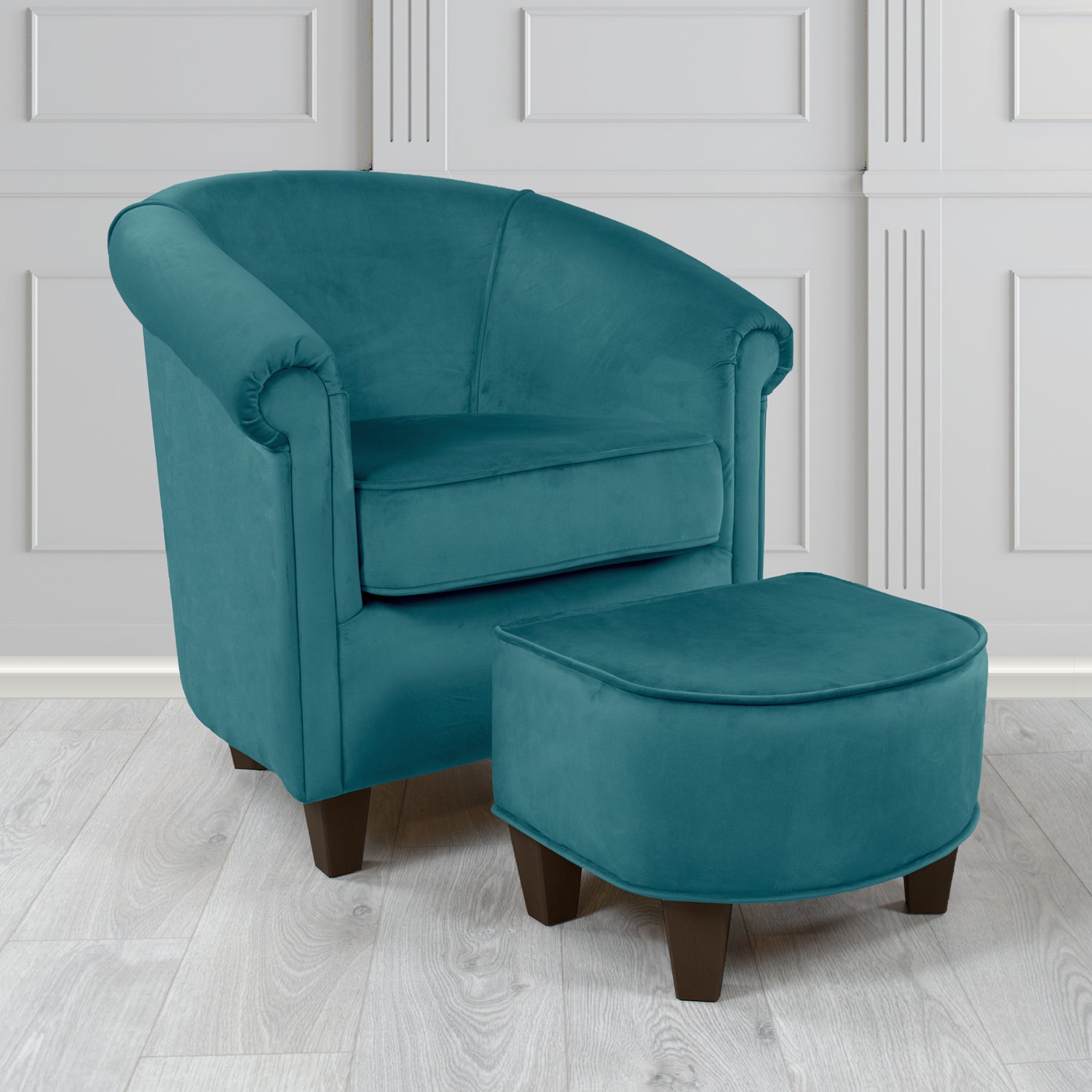 Siena Monaco Teal Plush Velvet Fabric Tub Chair & Footstool Set (6621305208874)