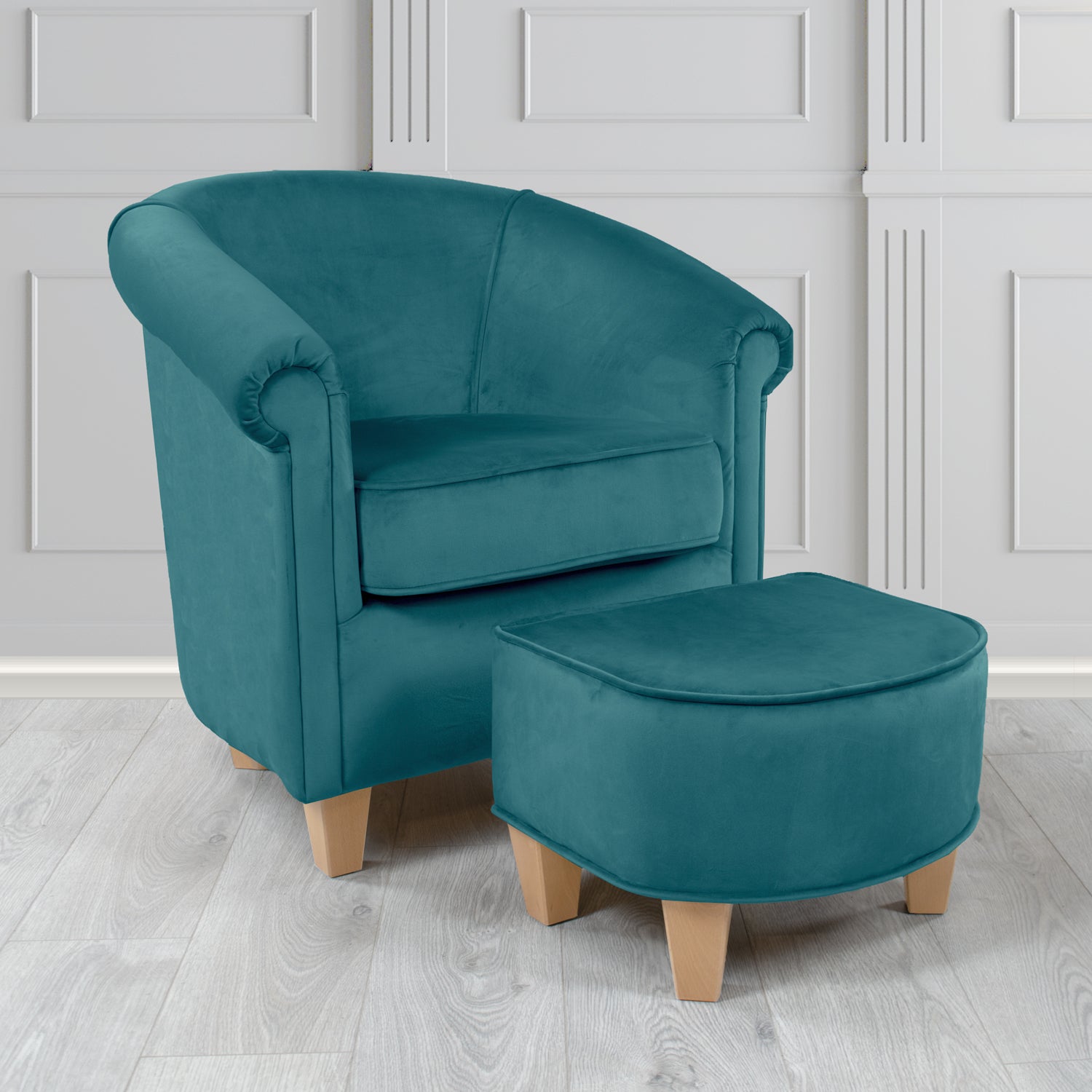 Siena Monaco Teal Plush Velvet Fabric Tub Chair & Footstool Set (6621305208874)