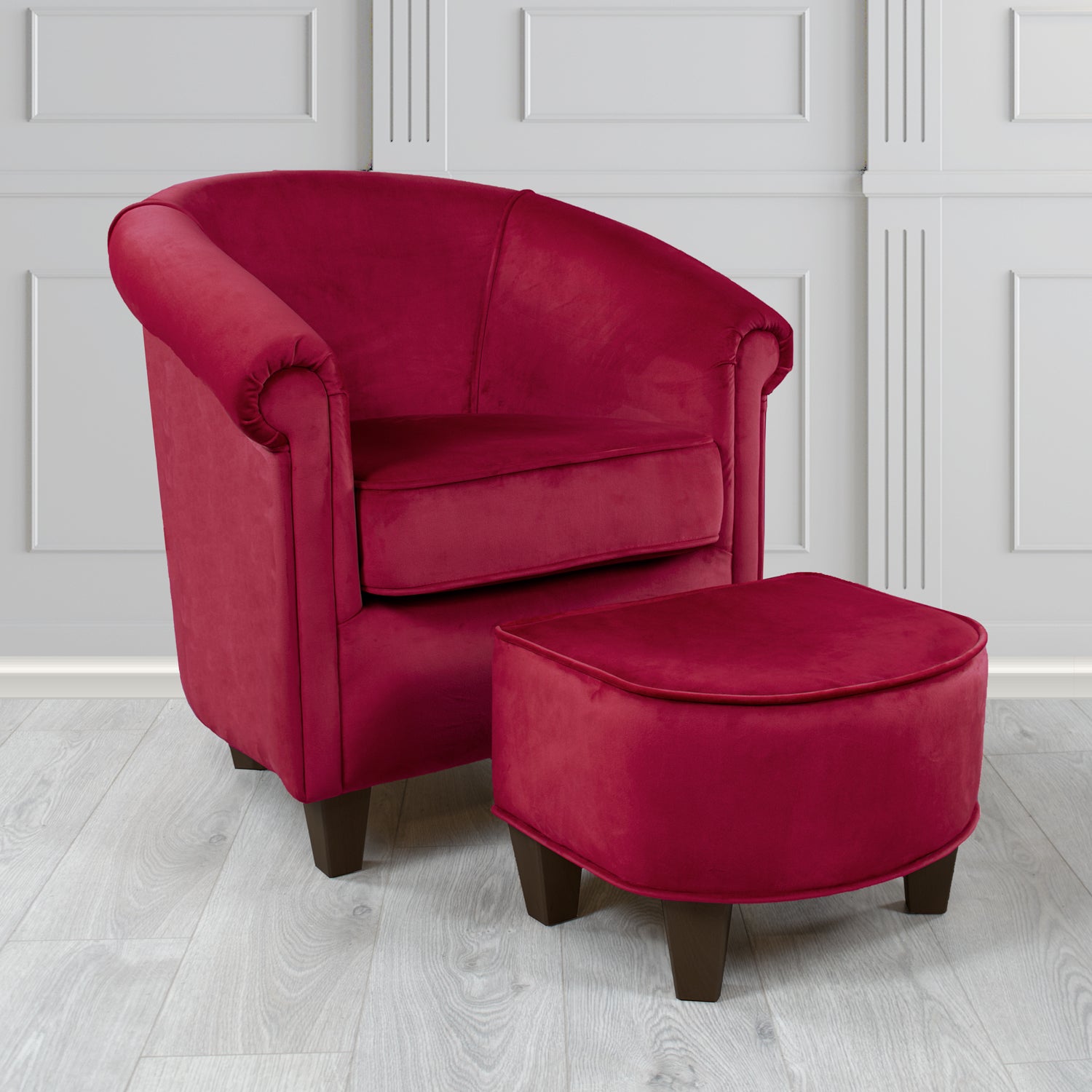 Siena Monaco Wine Plush Velvet Fabric Tub Chair & Footstool Set (6621305438250)