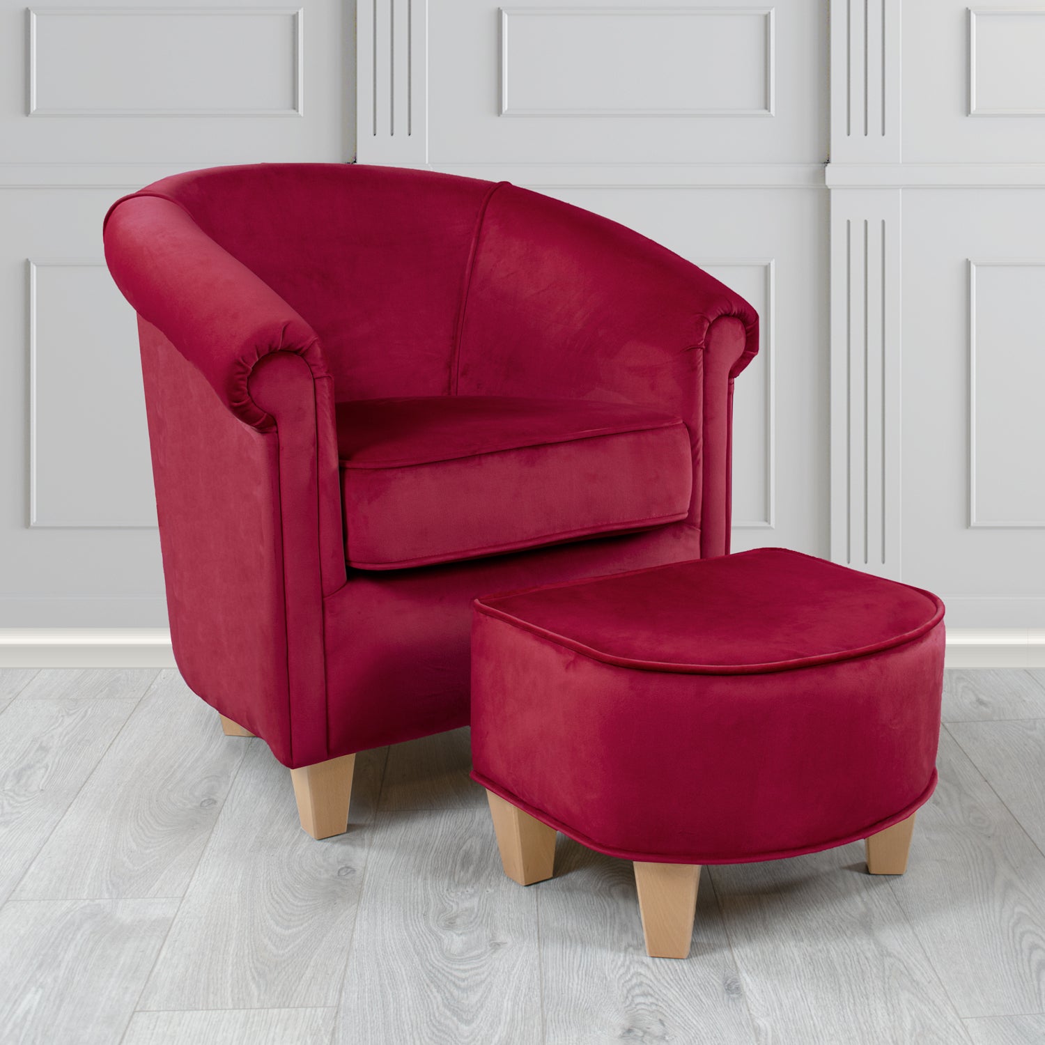 Siena Monaco Wine Plush Velvet Fabric Tub Chair & Footstool Set (6621305438250)