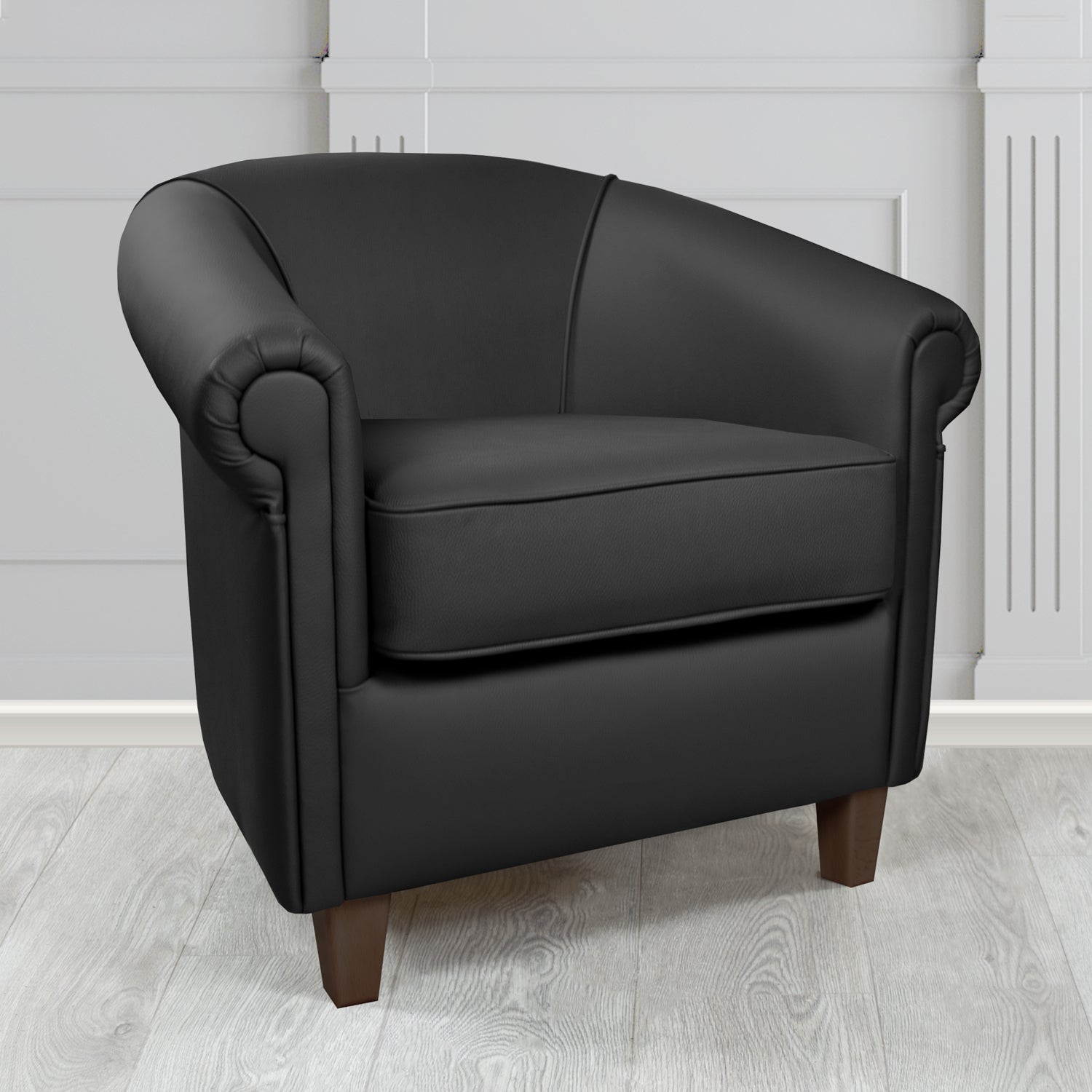 Siena Tub Chair in Crib 5 Shelly Black Genuine Leather - The Tub Chair Shop