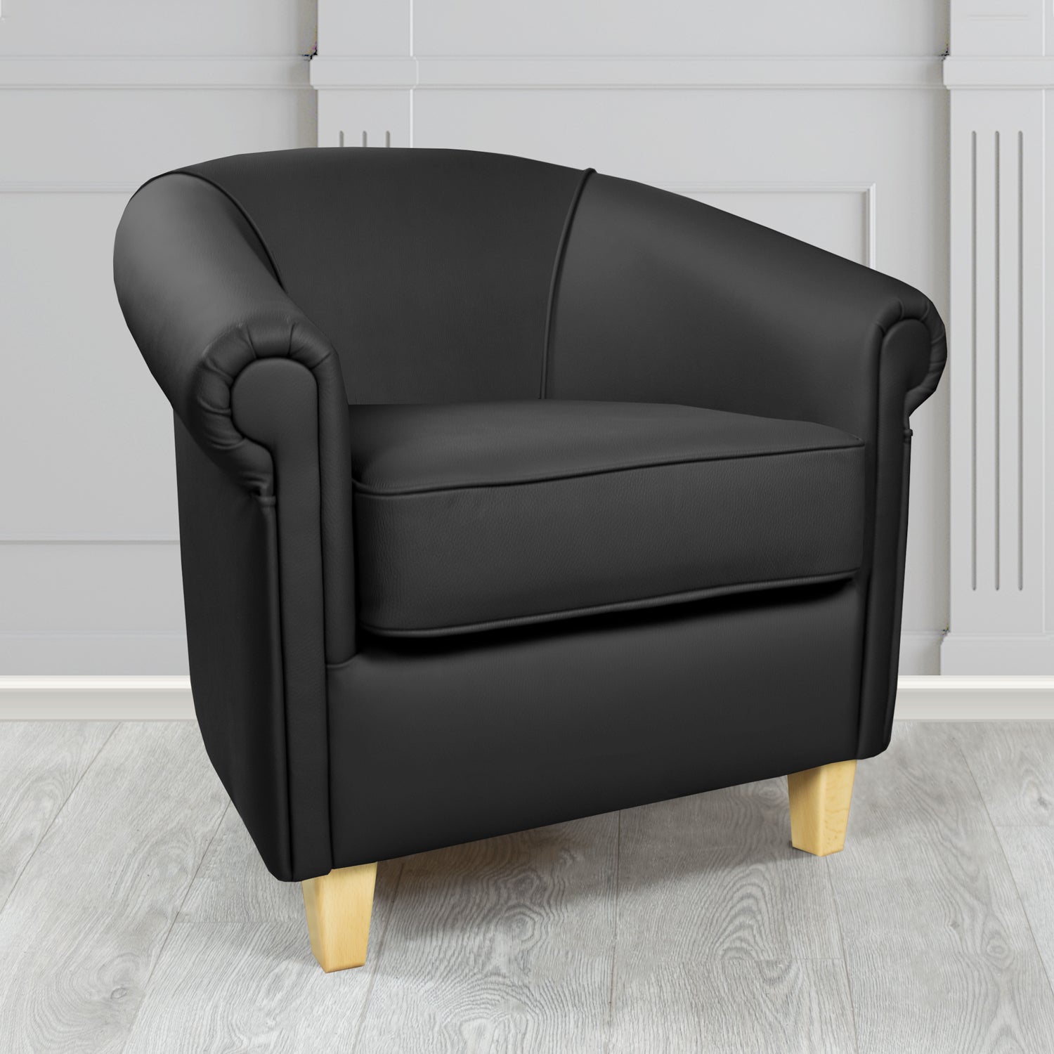 Siena Tub Chair in Crib 5 Shelly Black Genuine Leather - The Tub Chair Shop