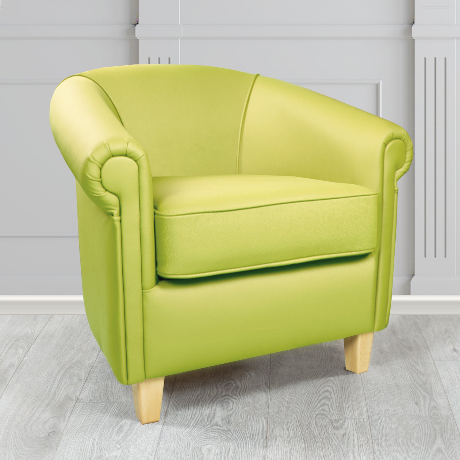 Siena Tub Chair in Crib 5 Shelly Chartreuse Genuine Leather - The Tub Chair Shop