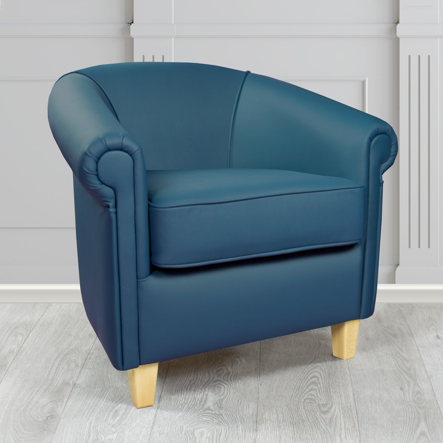 Siena Tub Chair in Crib 5 Shelly Majollica Blue Genuine Leather - The Tub Chair Shop