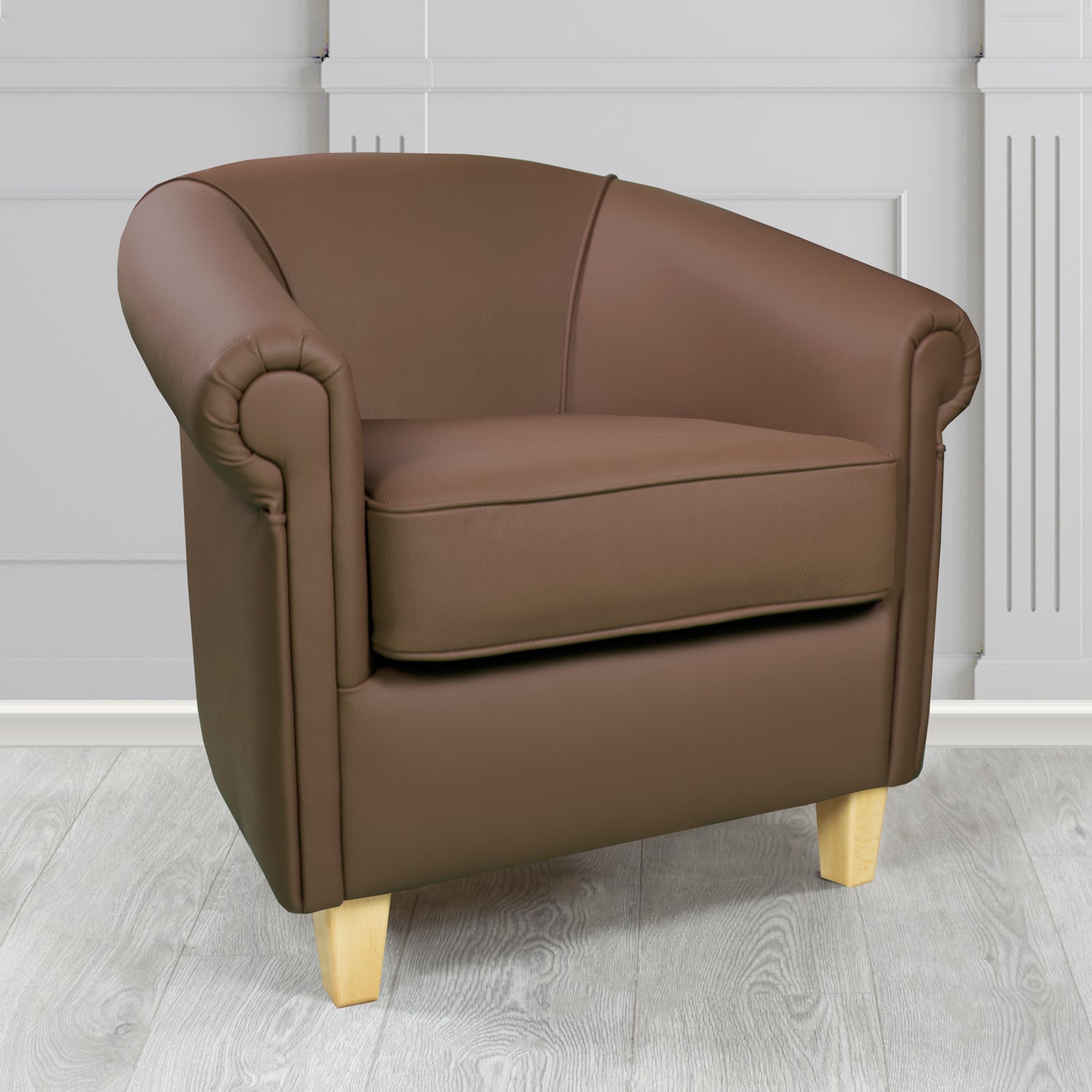 Siena Tub Chair in Crib 5 Shelly Mocha Genuine Leather - The Tub Chair Shop