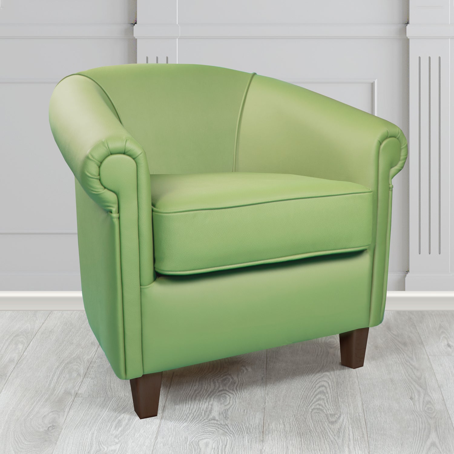 Siena Tub Chair in Crib 5 Shelly Pea Green Genuine Leather - The Tub Chair Shop