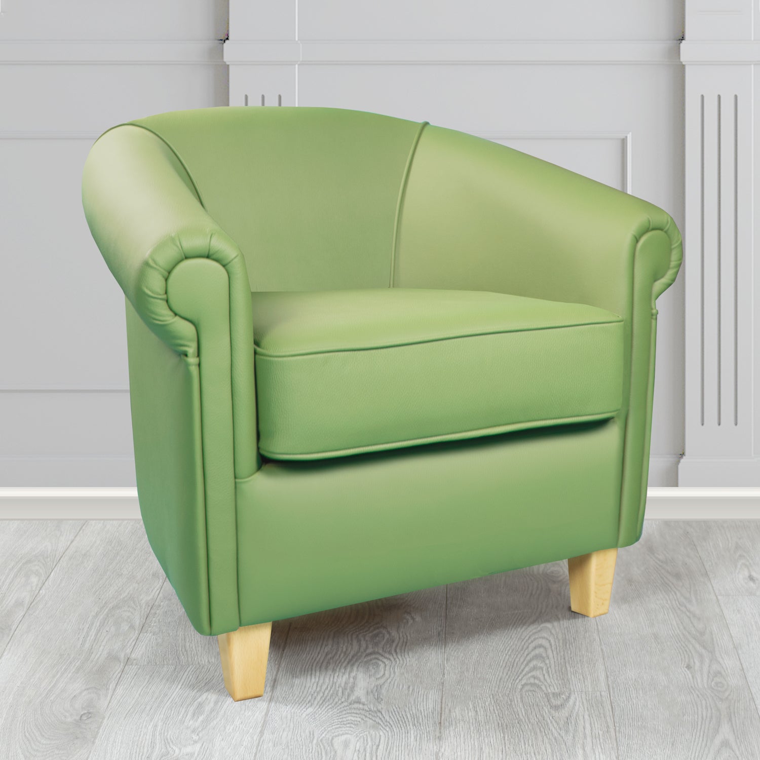 Siena Tub Chair in Crib 5 Shelly Pea Green Genuine Leather - The Tub Chair Shop