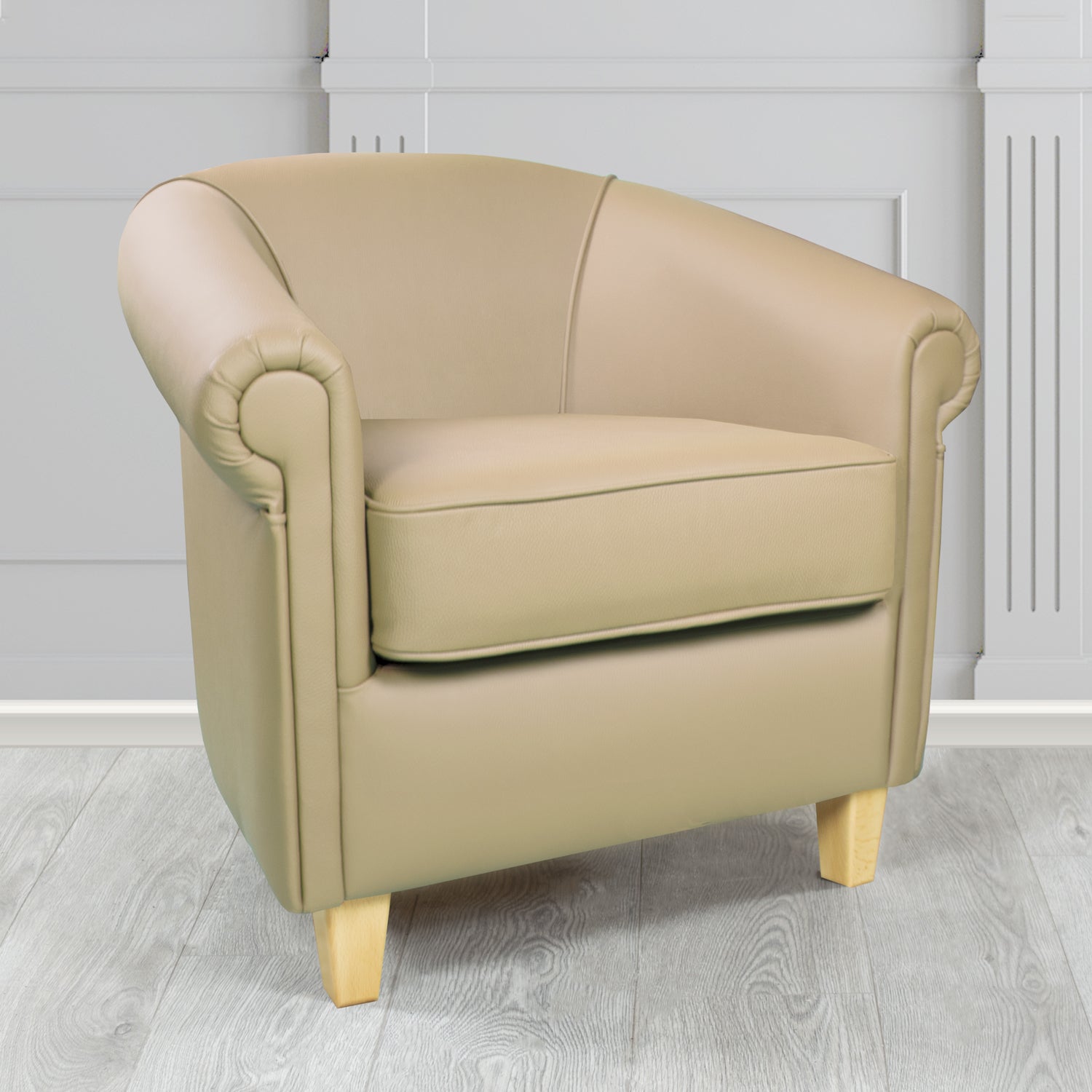 Siena Tub Chair in Crib 5 Shelly Pebble Genuine Leather - The Tub Chair Shop