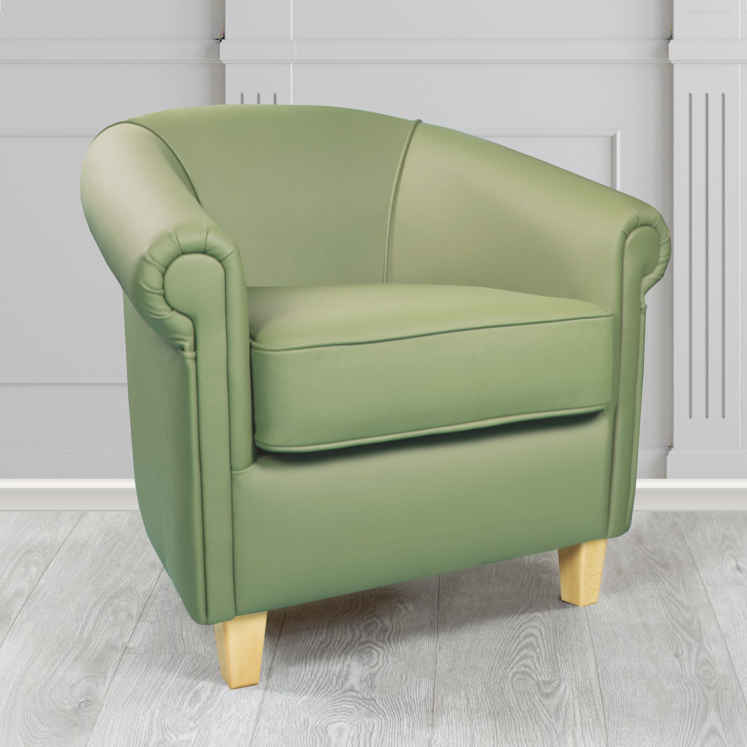 Siena Tub Chair in Crib 5 Shelly Thyme Green Genuine Leather - The Tub Chair Shop