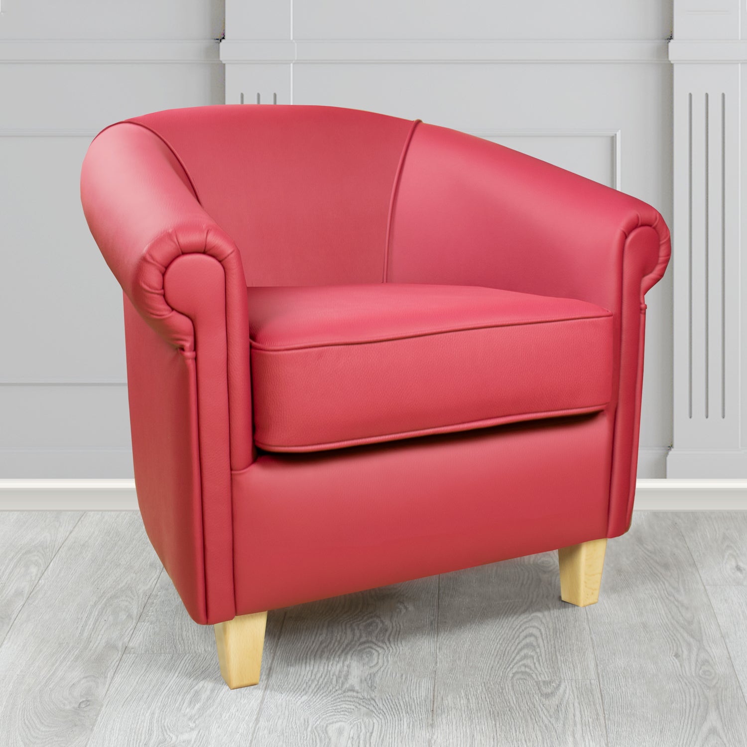 Siena Tub Chair in Crib 5 Shelly Velvet Red Genuine Leather - The Tub Chair Shop