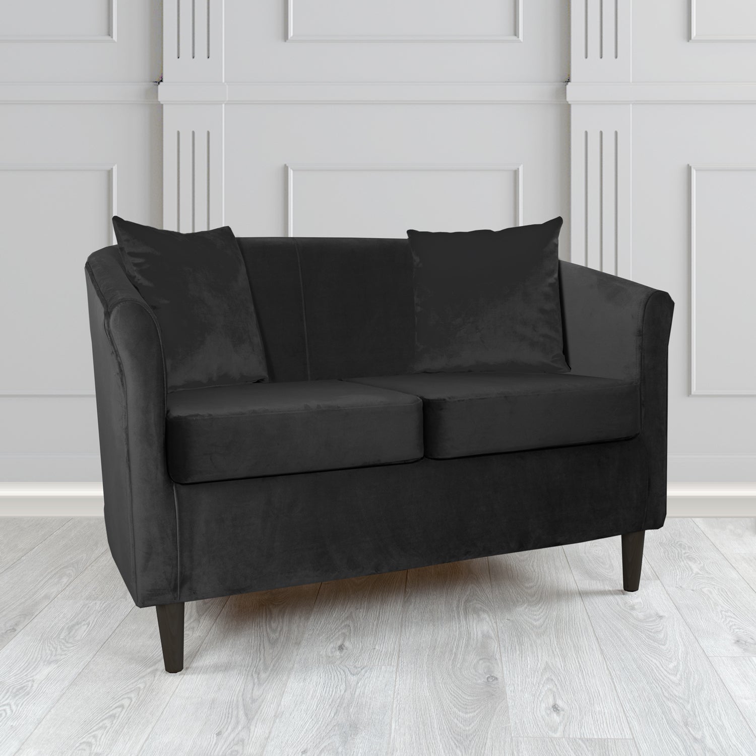 St Tropez Monaco Black Plush Velvet Fabric 2 Seater Tub Sofa (6606601453610)